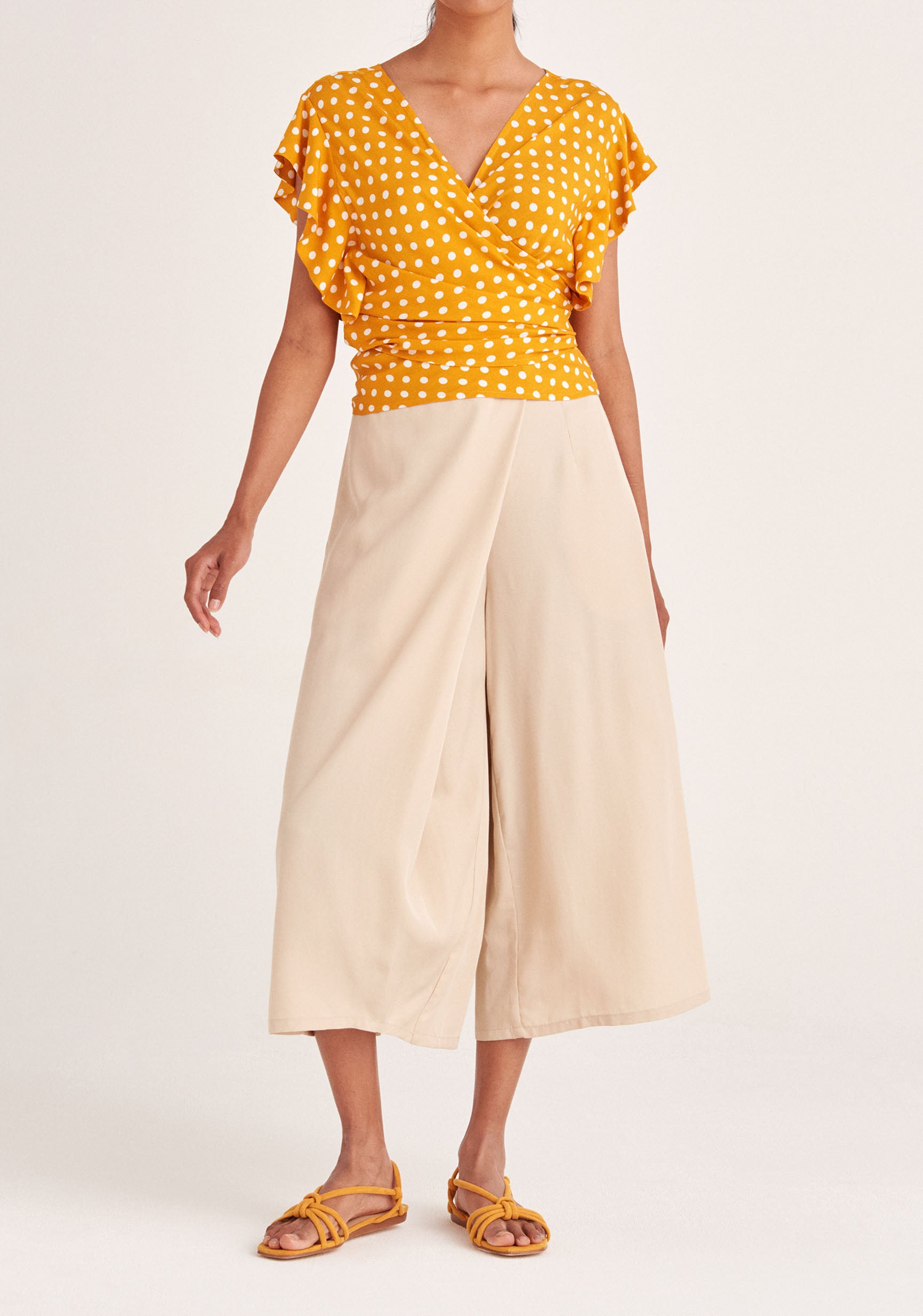 Paisie Polka Dot Two-Way Top in Yellow and White