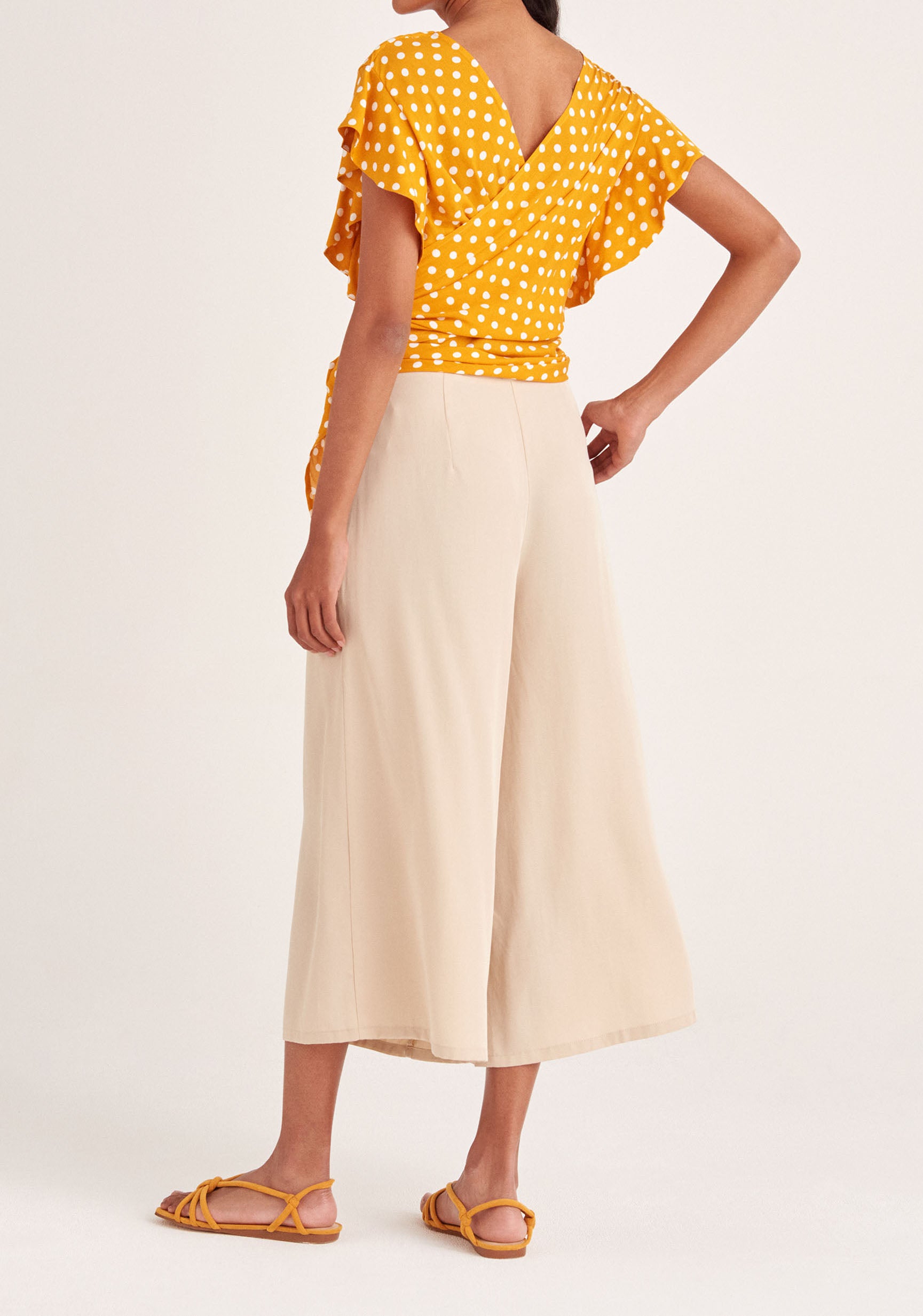 Paisie Polka Dot Two-Way Top in Yellow and White Back