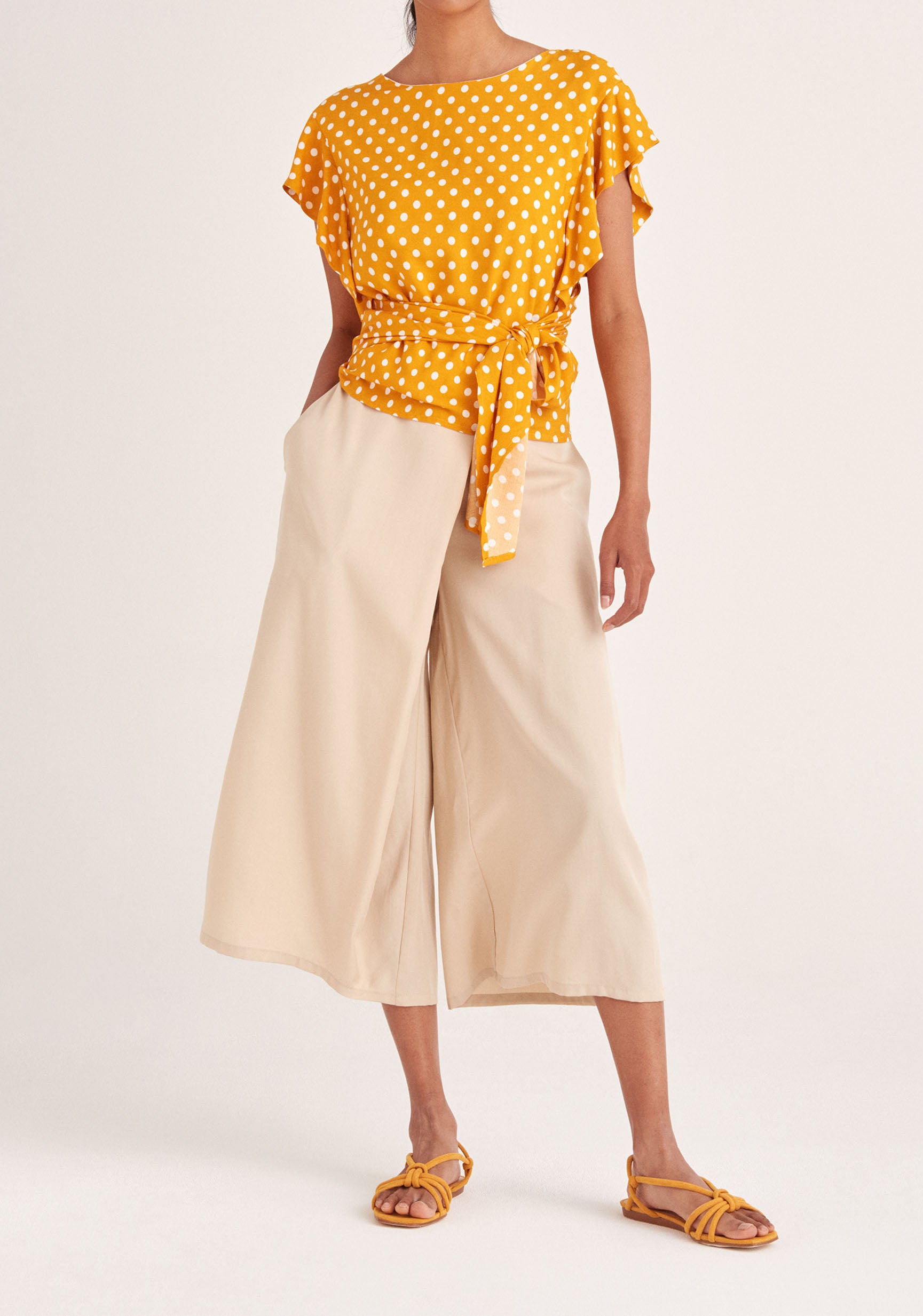 Paisie Polka Dot Two-Way Top in Yellow and White