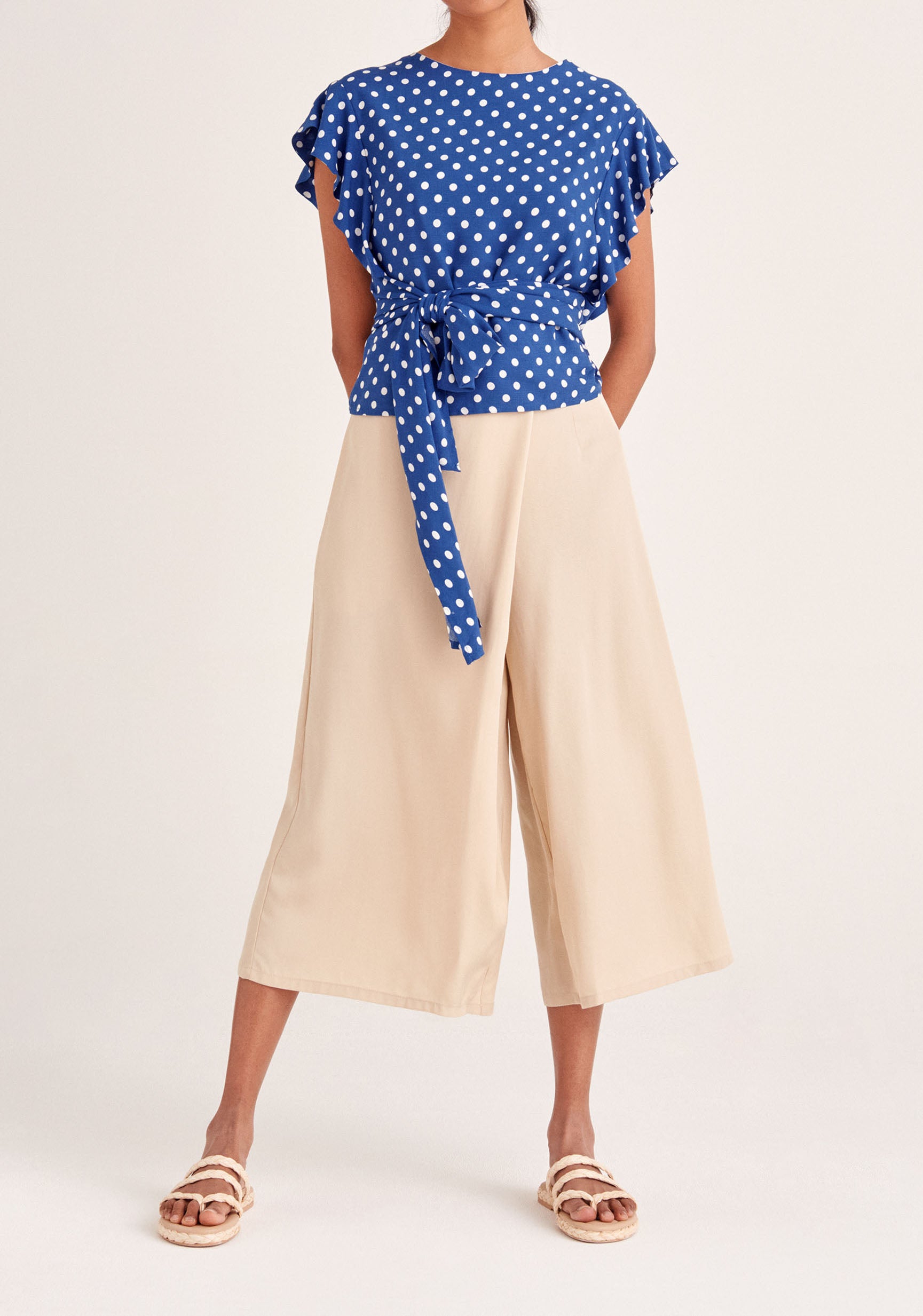 Paisie Polka Dot Two-Way Top in Dark Blue and White