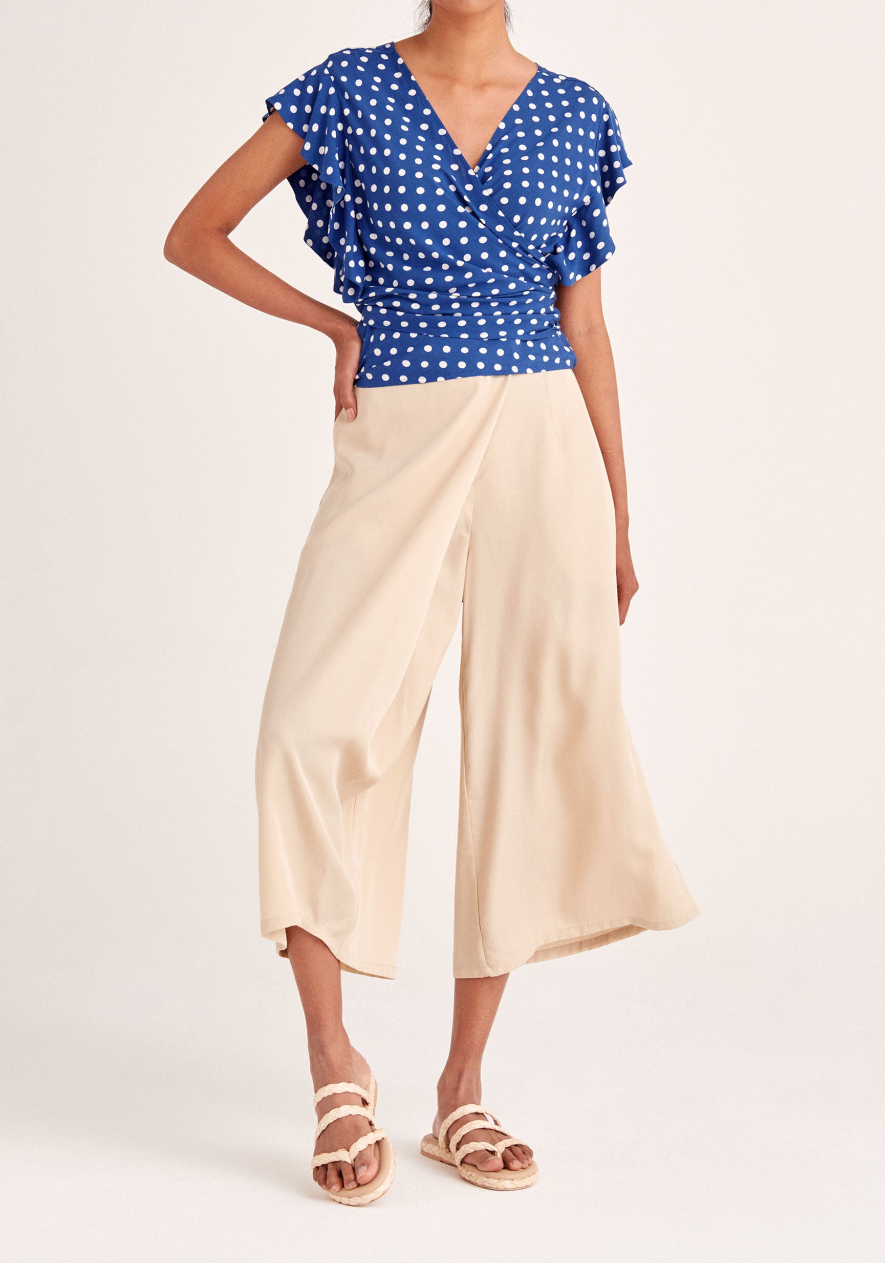 Paisie Polka Dot Two-Way Top in Dark Blue and White