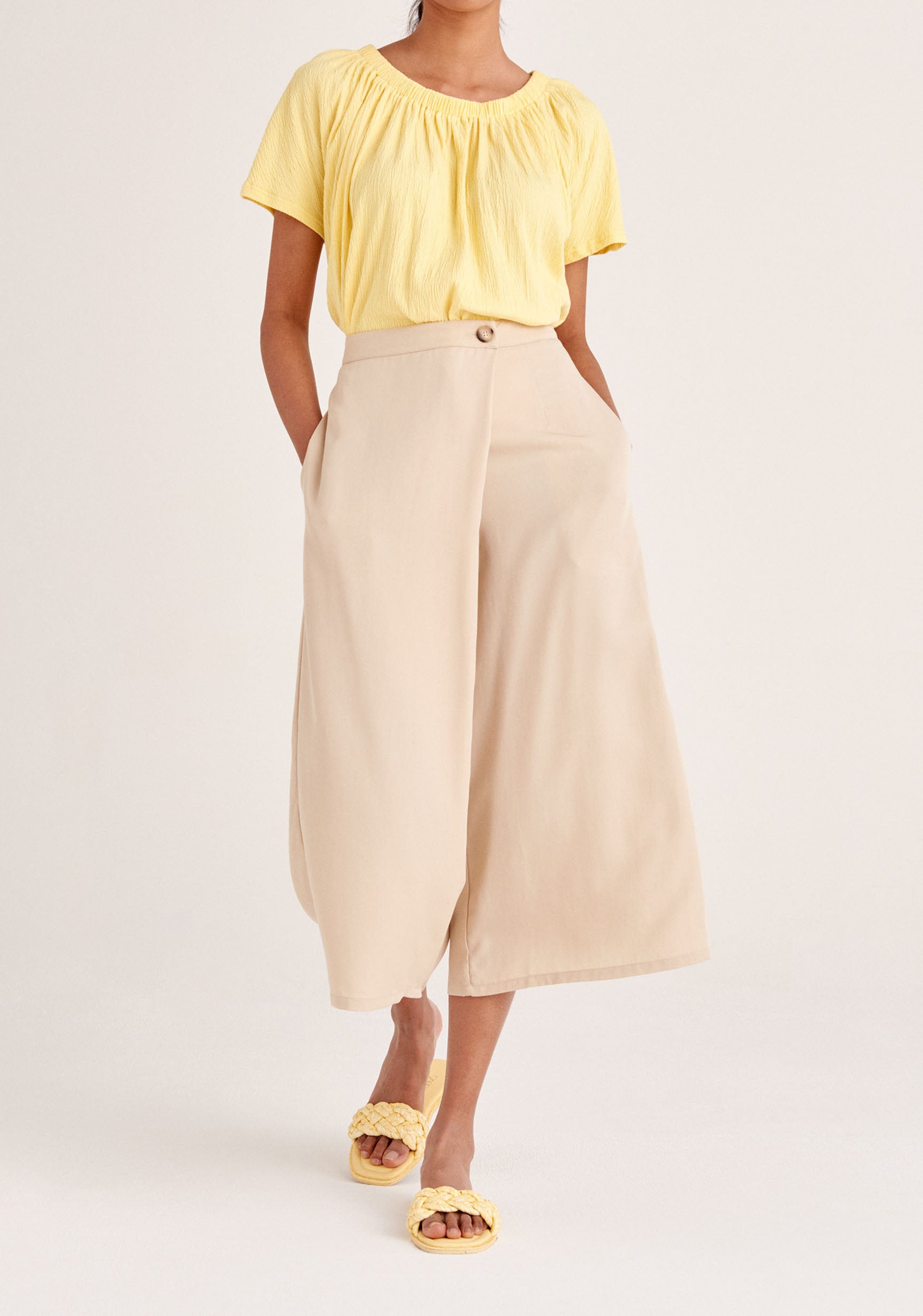 Paisie Tencel Wrap Culottes in Beige