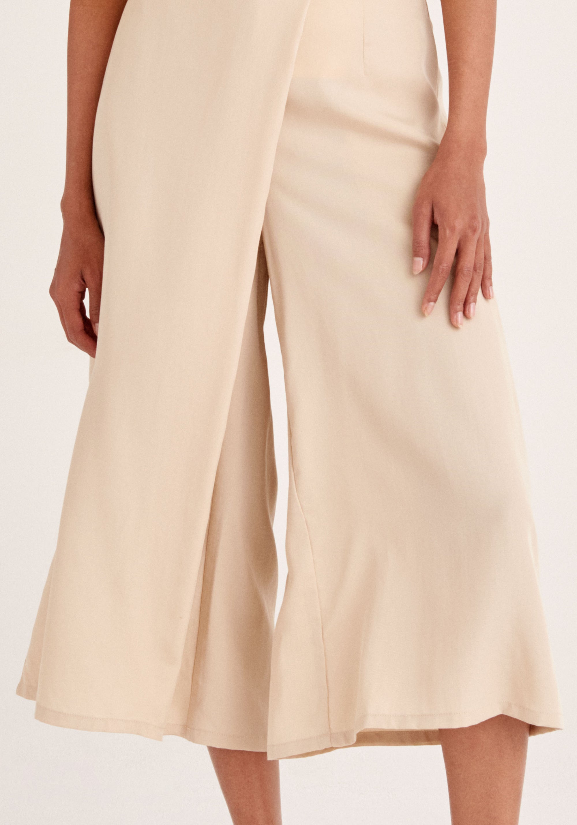 Paisie Tencel Wrap Culottes in Beige Close Up