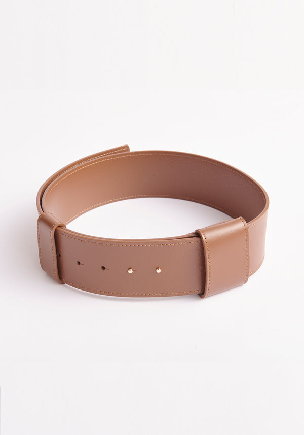 Paisie Wide Leather Belt in Brown