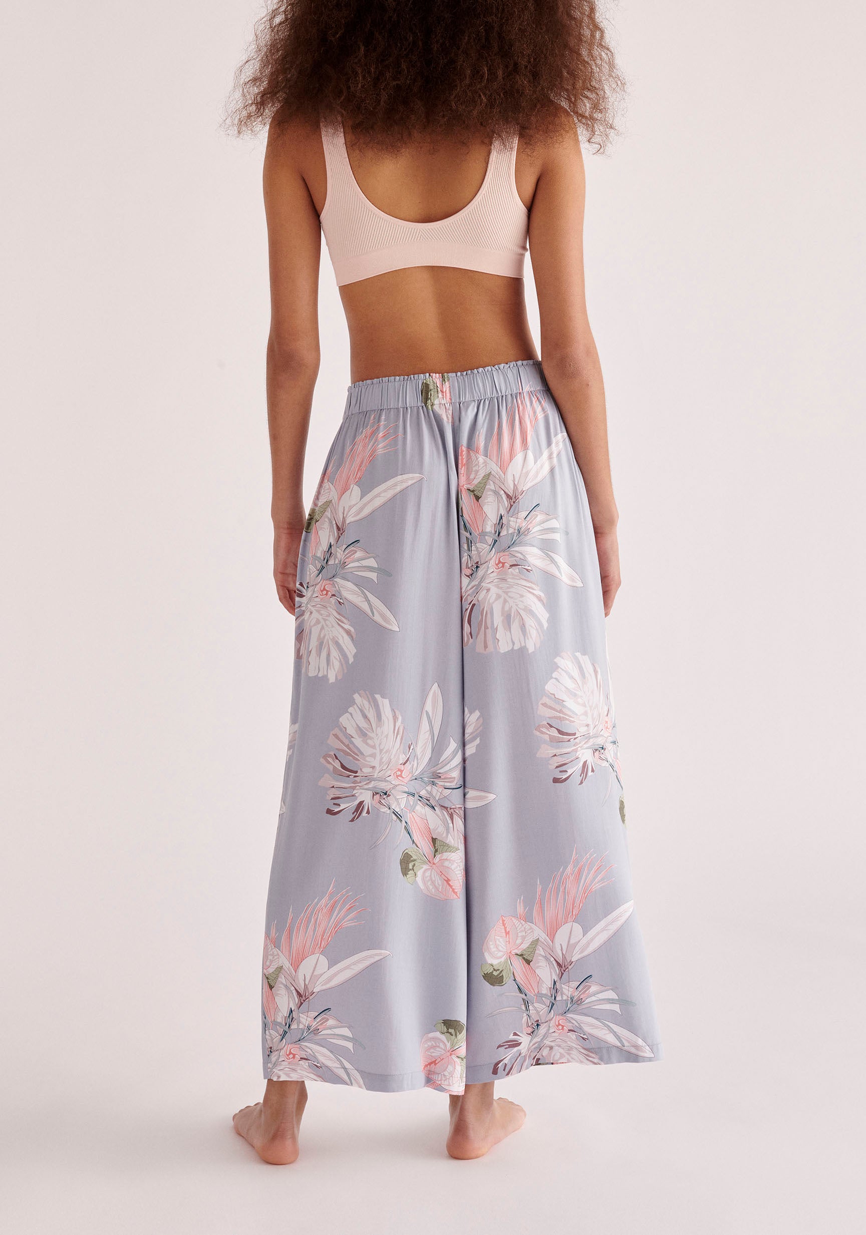 Paisie Floral Pyjama Trousers in Light Blue Back