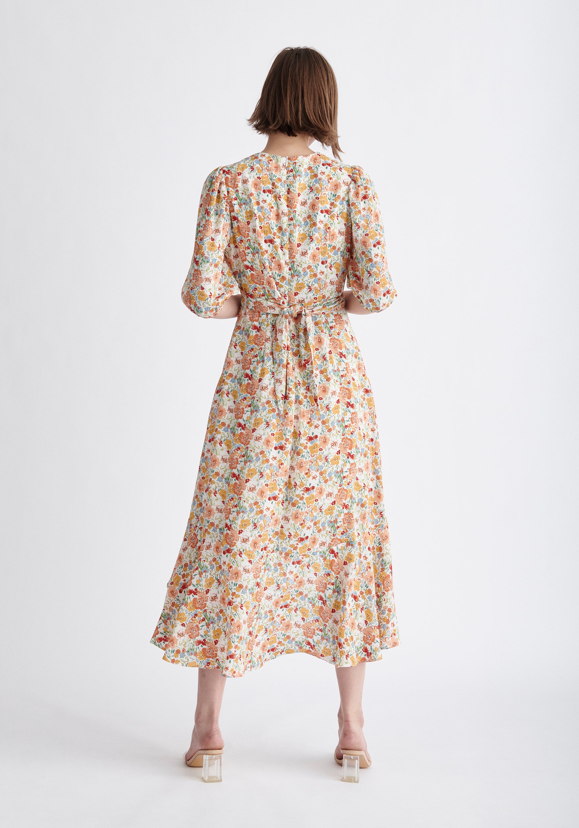 Paisie Floral Dip Hem Wrap Dress Back
