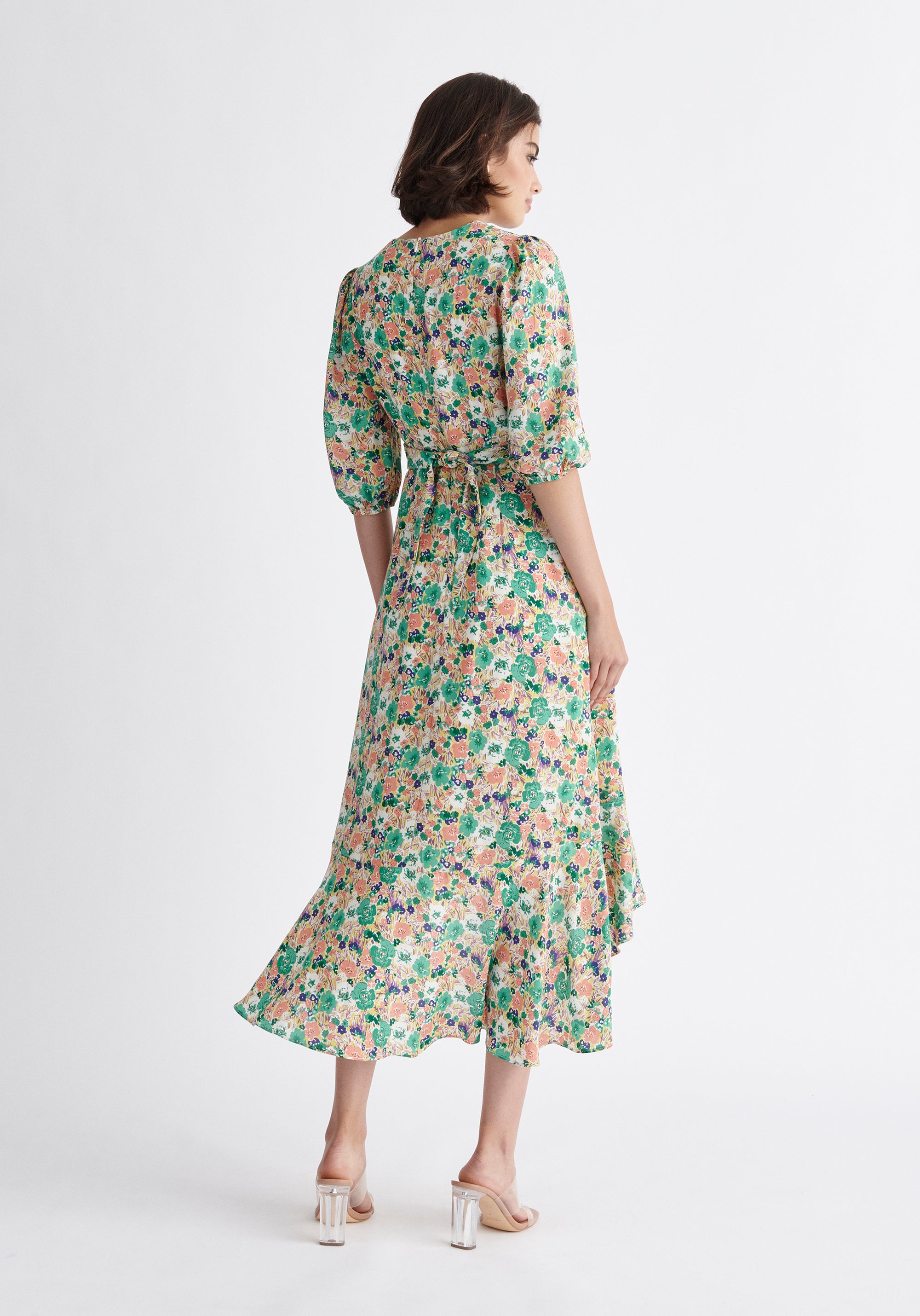 Paisie Floral Dip Hem Wrap Dress Back