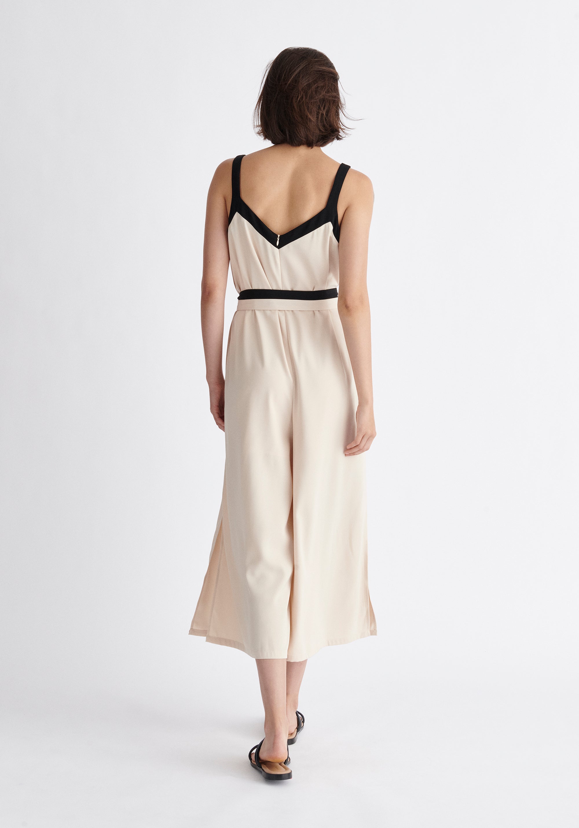 Paisie Contrast Colour Jumpsuit in Cream and Black Back