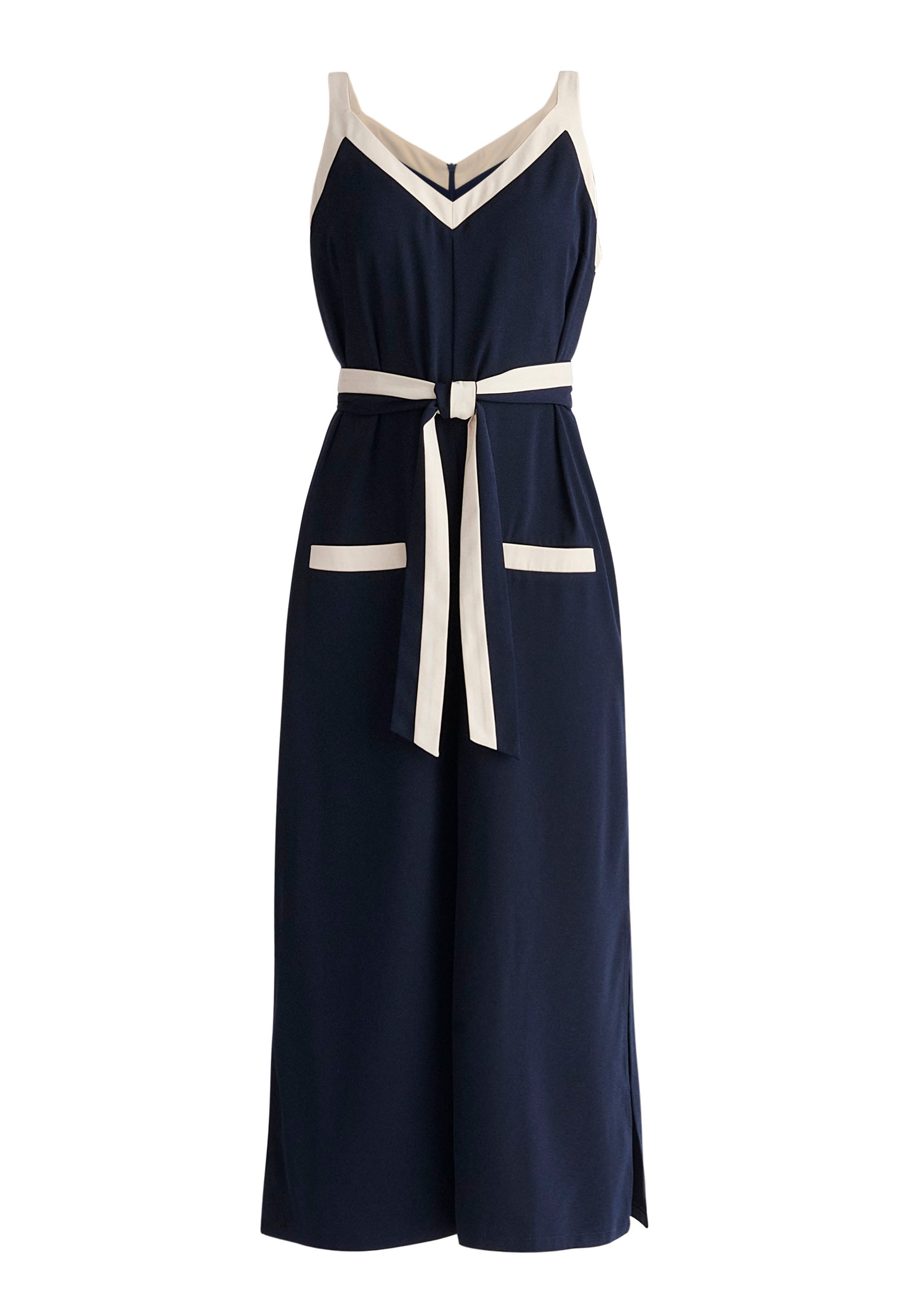 Paisie Contrast Colour Jumpsuit in Navy and Cream Cut Out
