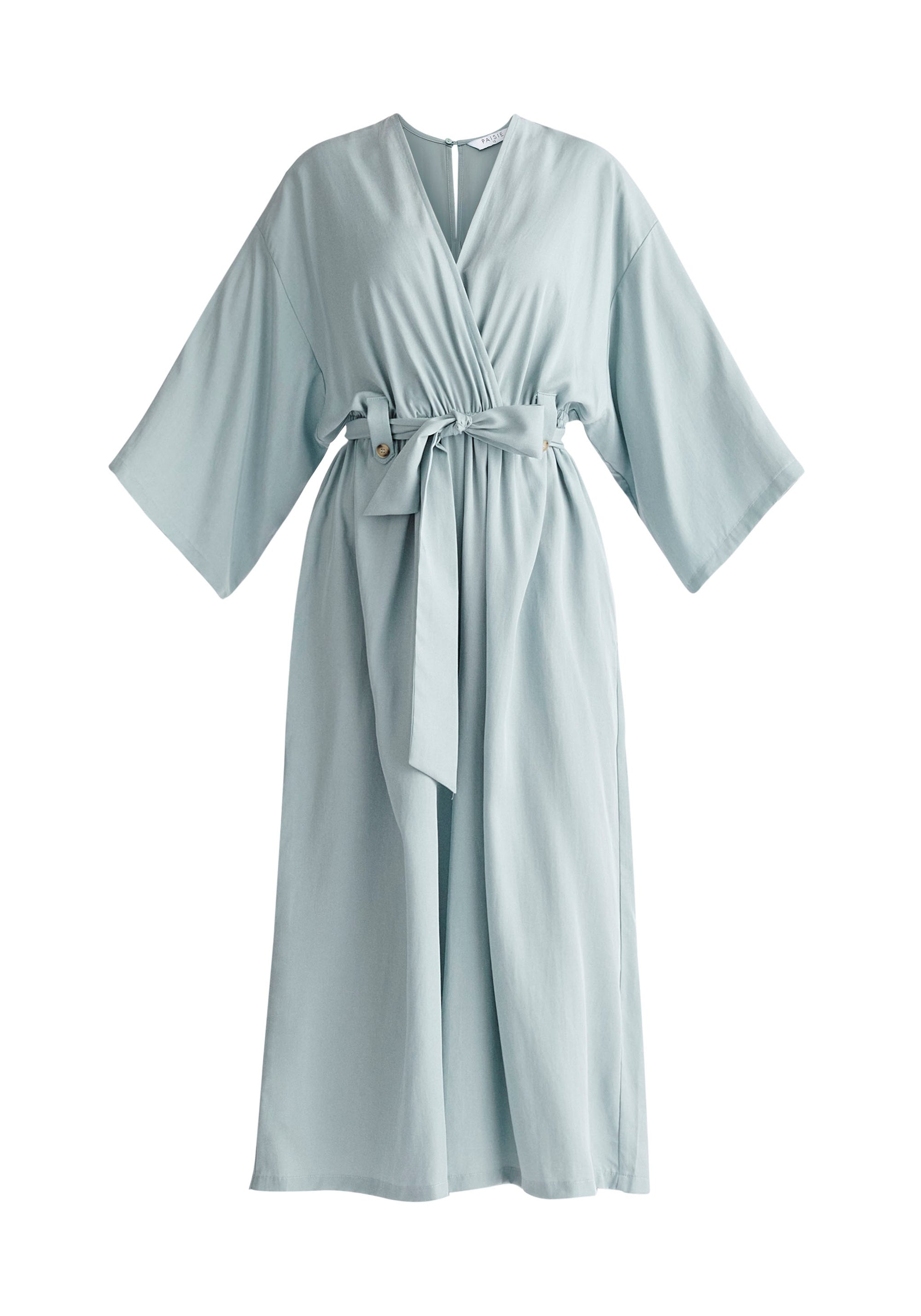 Paisie Tencel Kimono Jumpsuit in Teal Cut Out