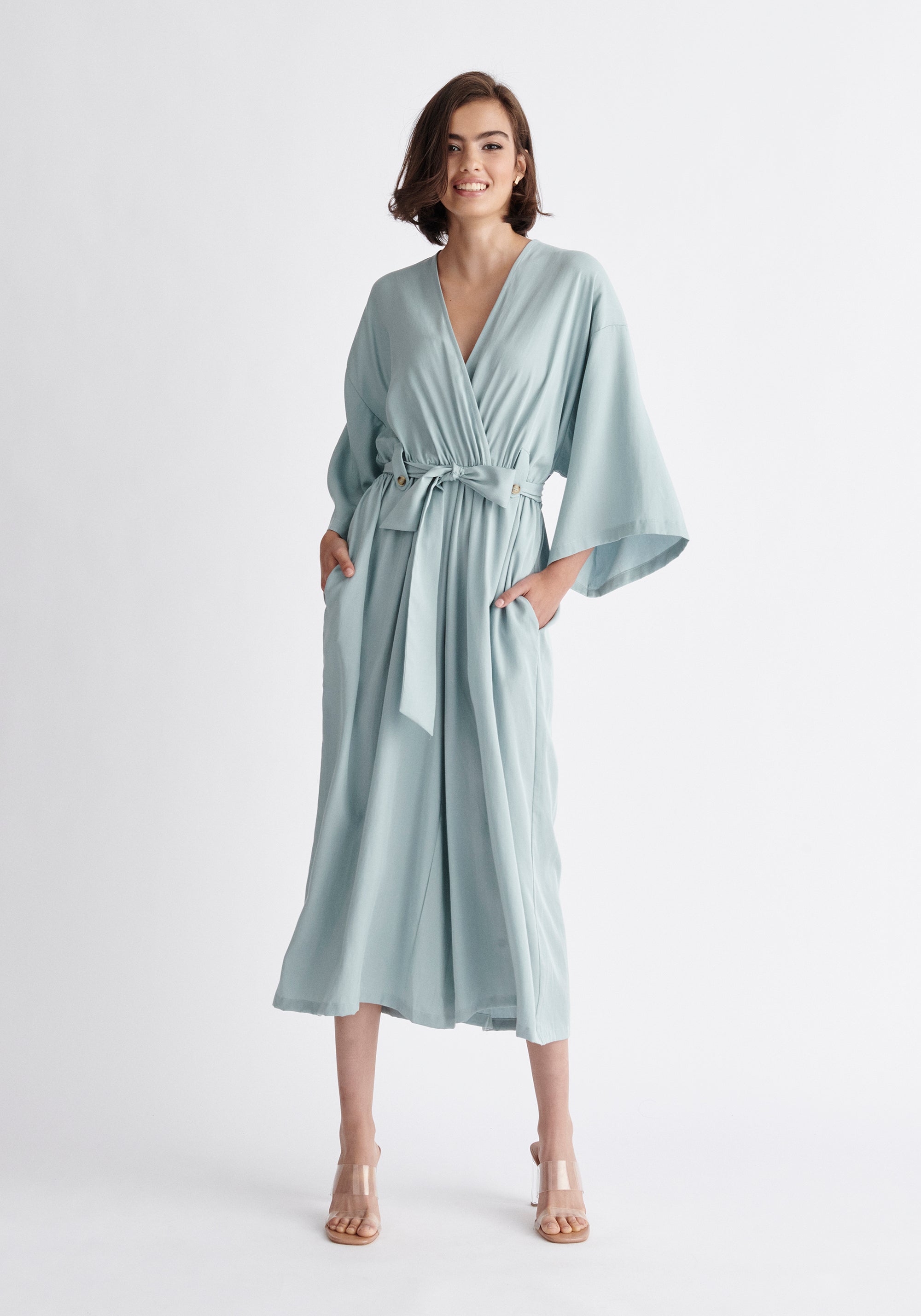 Paisie Tencel Kimono Jumpsuit in Teal