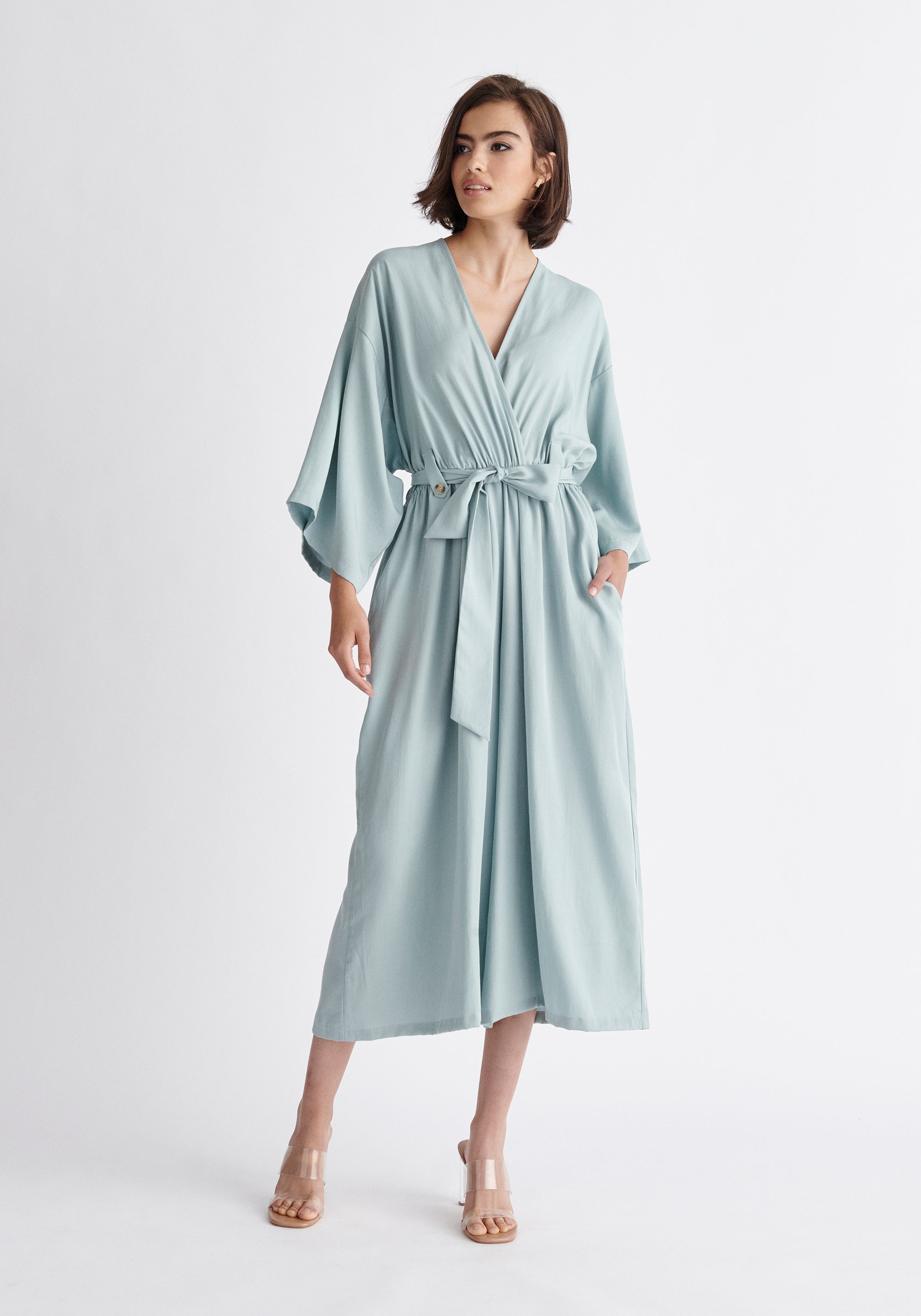 Paisie Tencel Kimono Jumpsuit in Teal