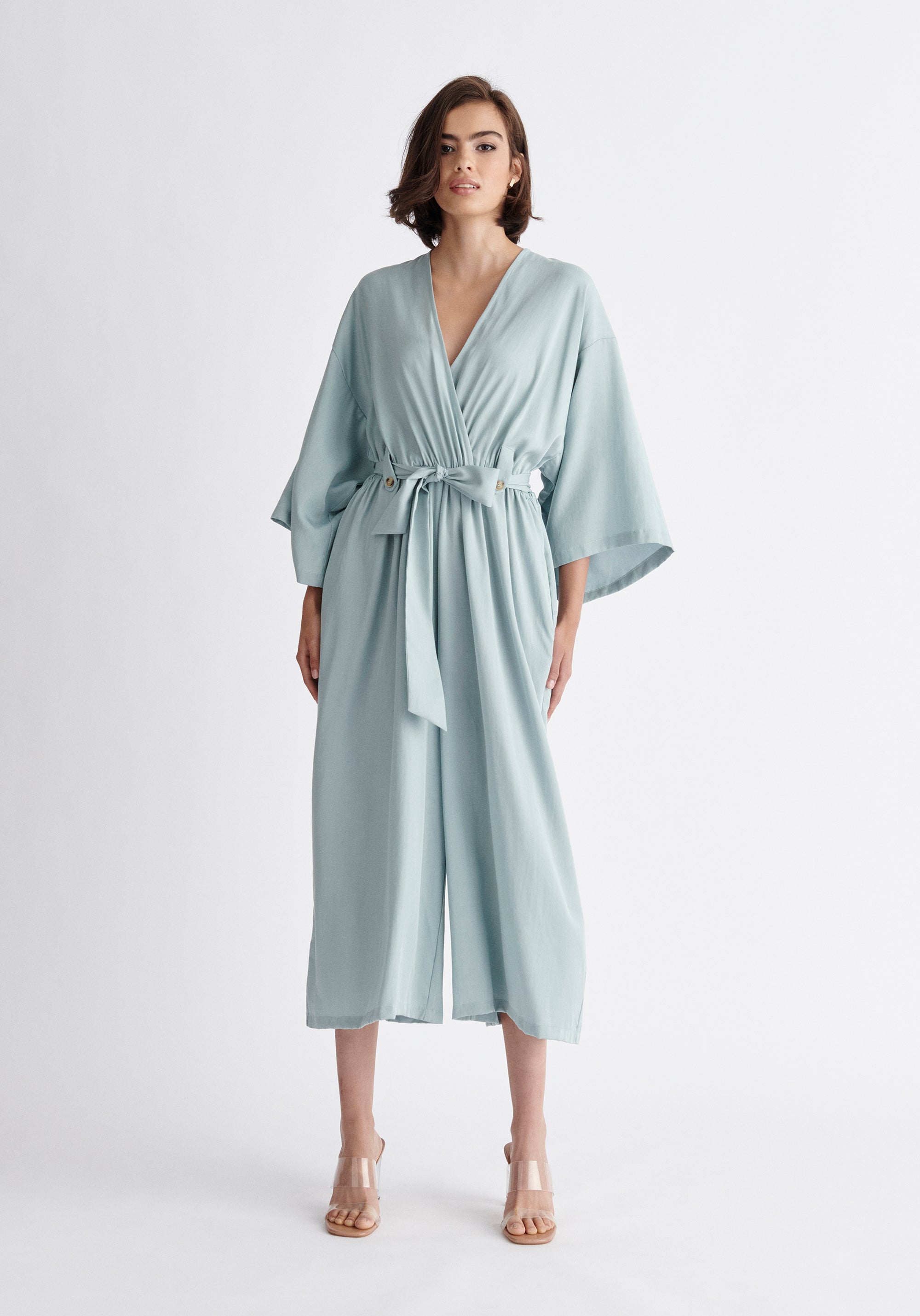Paisie Tencel Kimono Jumpsuit in Teal
