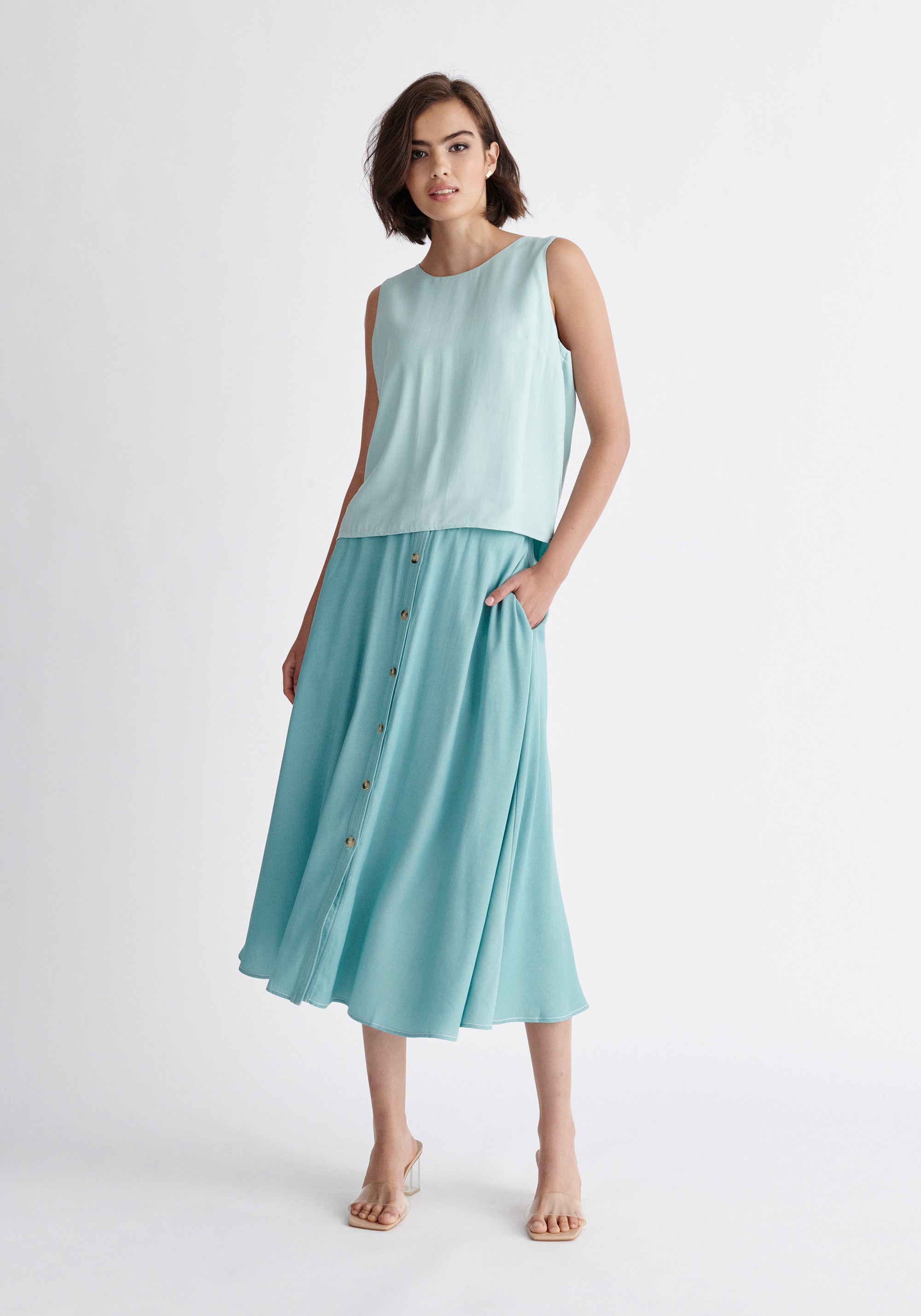 Paisie Midi Button Skort in Teal