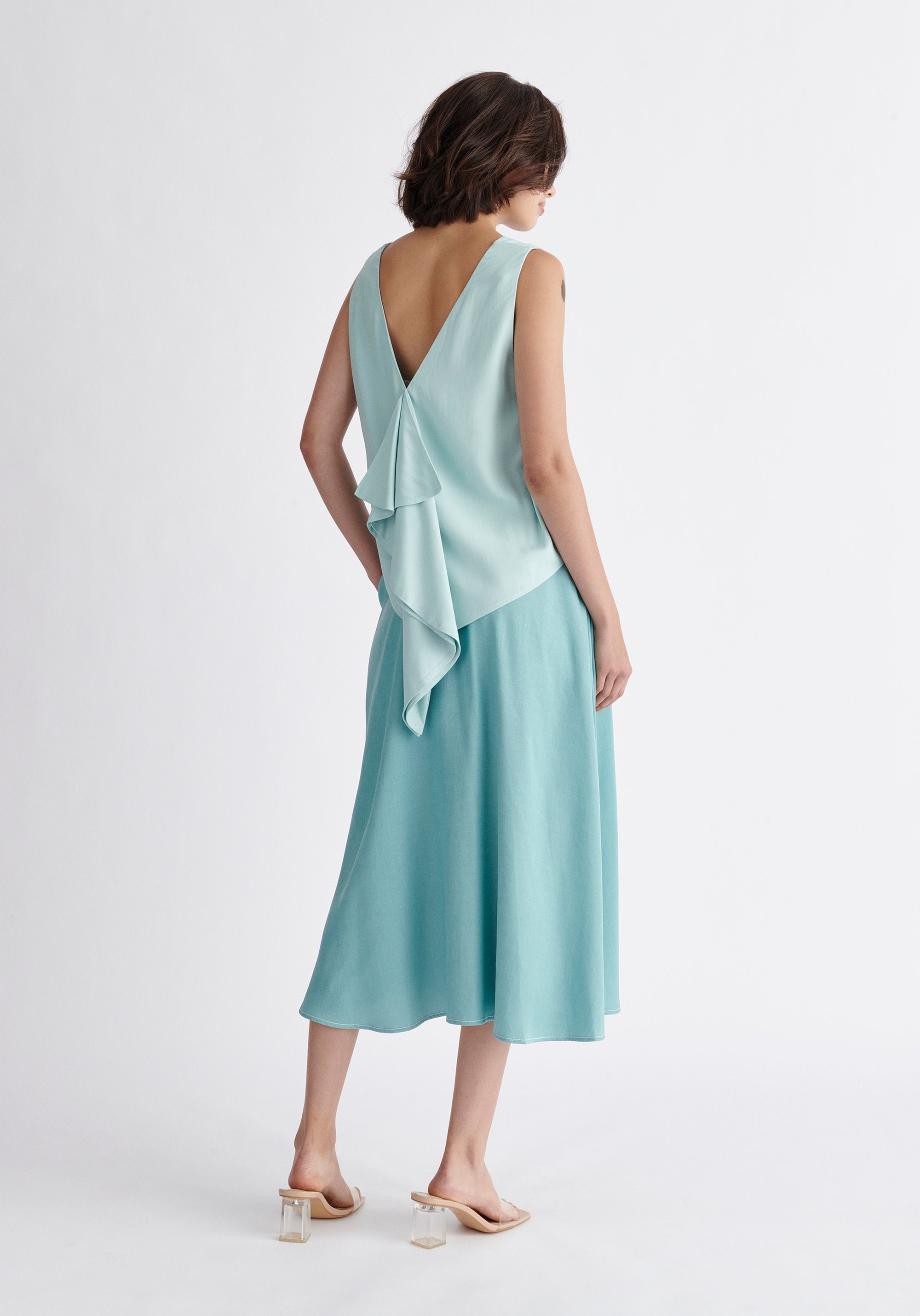 Paisie Midi Button Skort in Teal Back