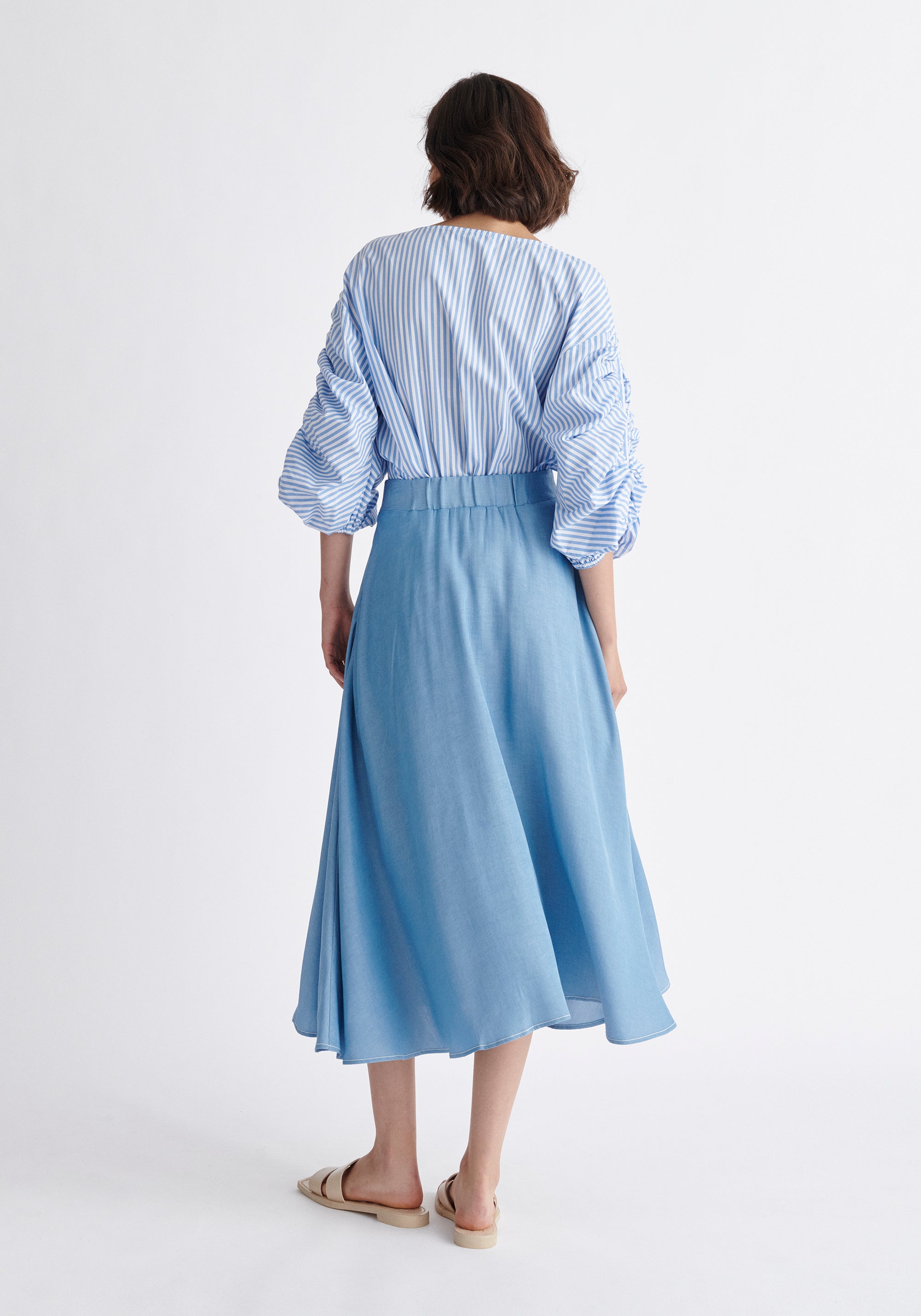 Paisie Midi Button Skort in Light Blue Back