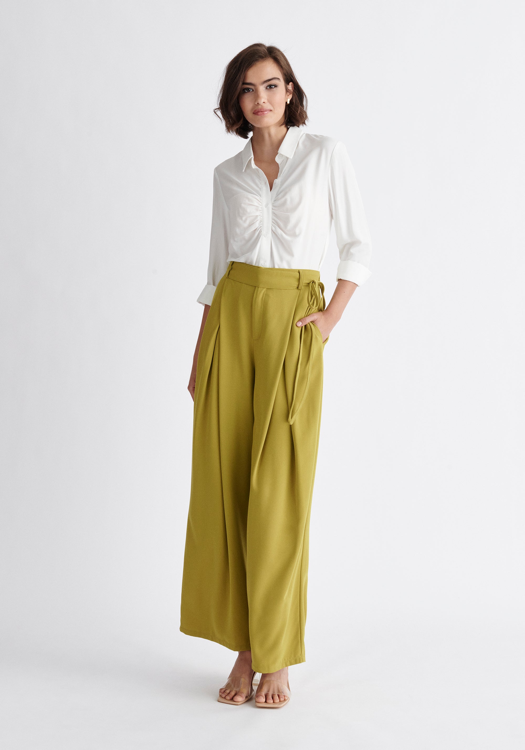 Paisie Pleated High Waist Trousers in Green