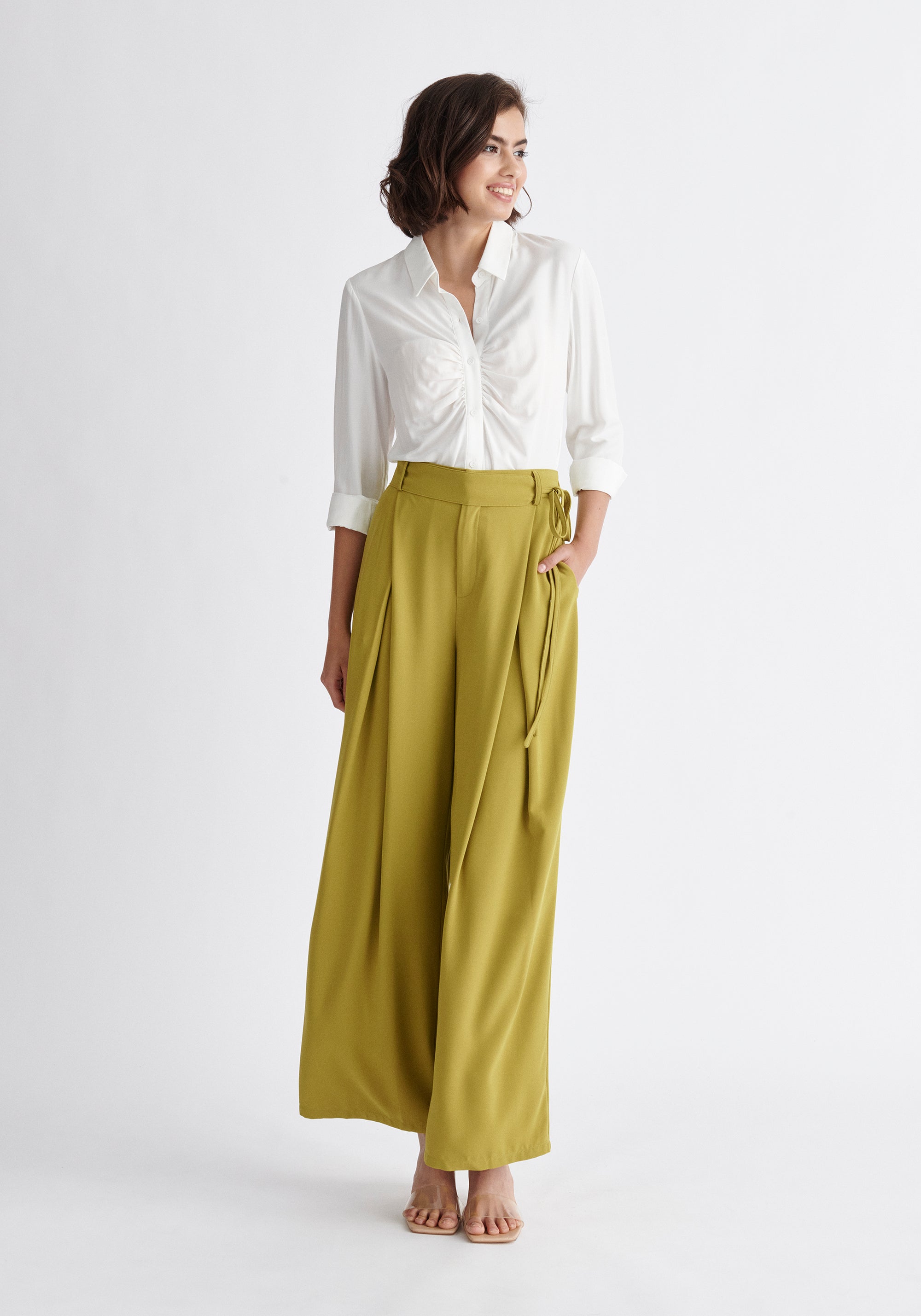 Paisie Pleated High Waist Trousers in Green