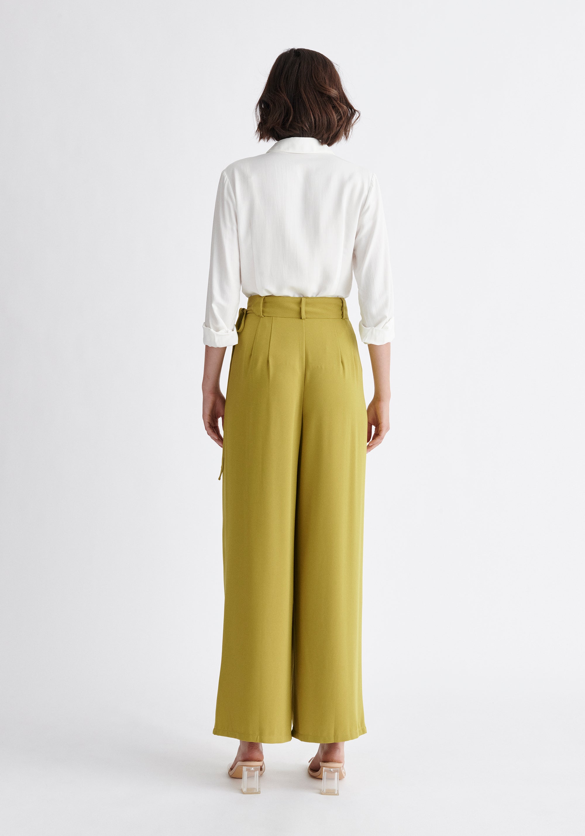 Paisie Pleated High Waist Trousers in Green Back