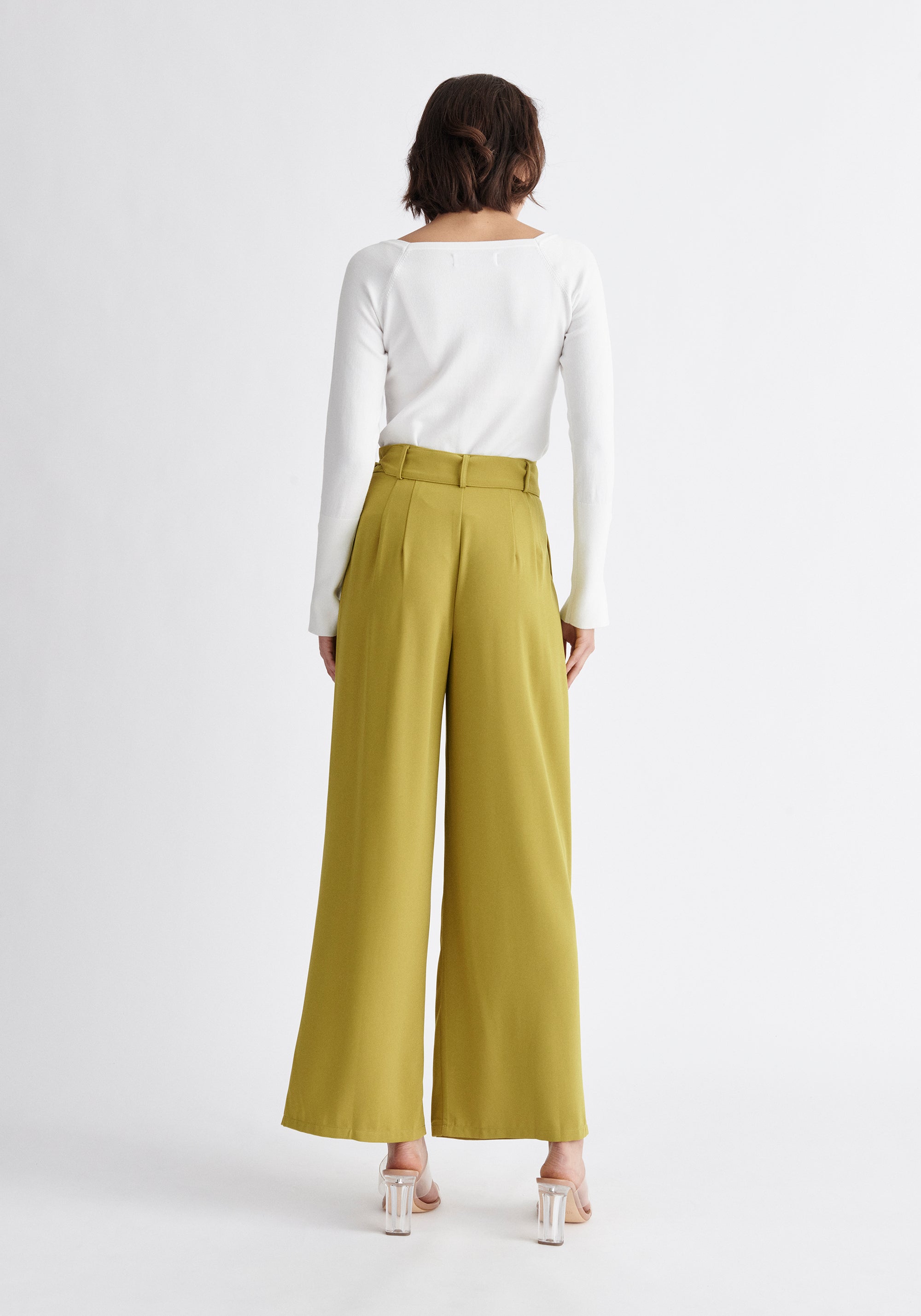 Paisie Pleated High Waist Trousers in Green Back
