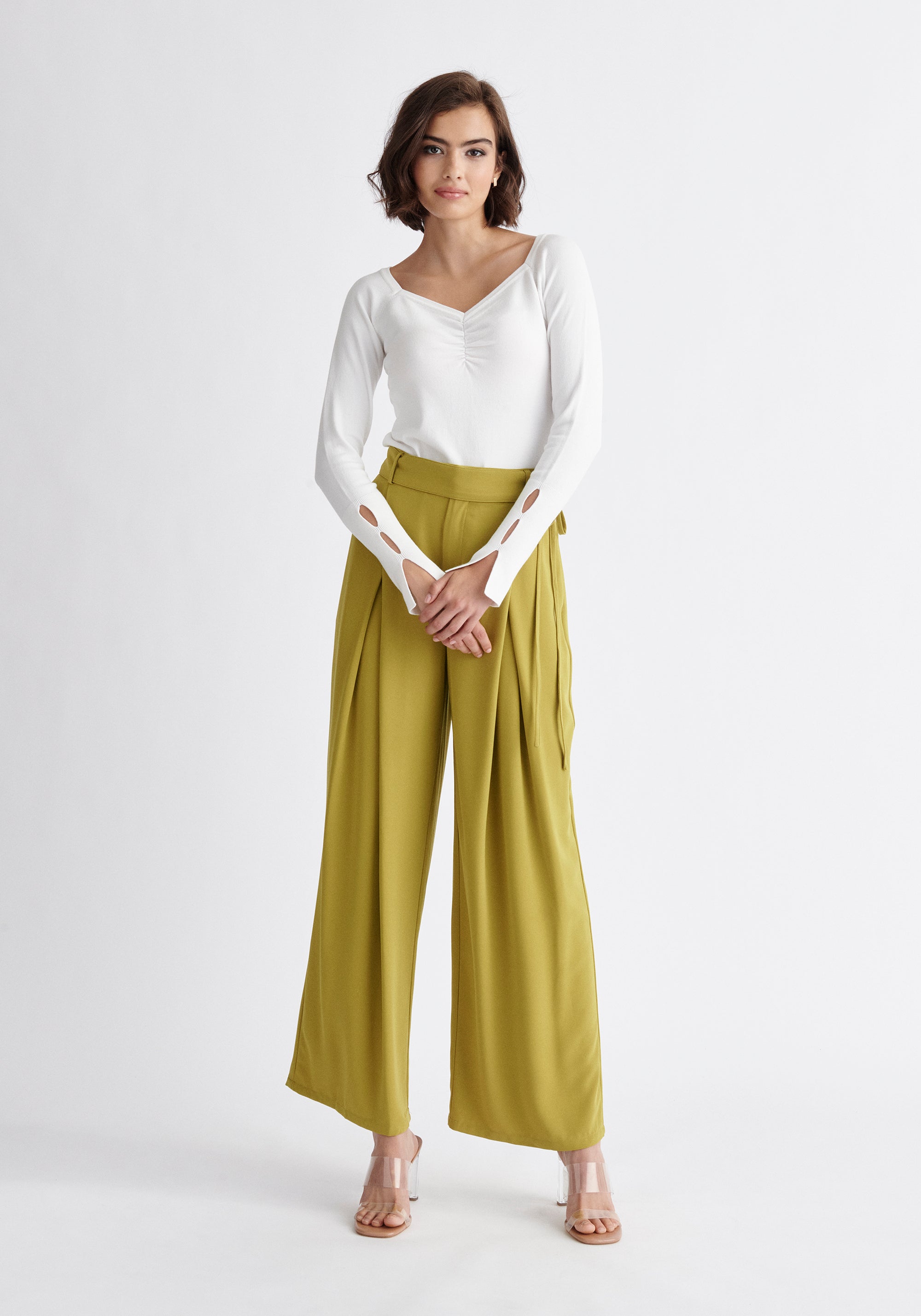 Paisie Pleated High Waist Trousers in Green