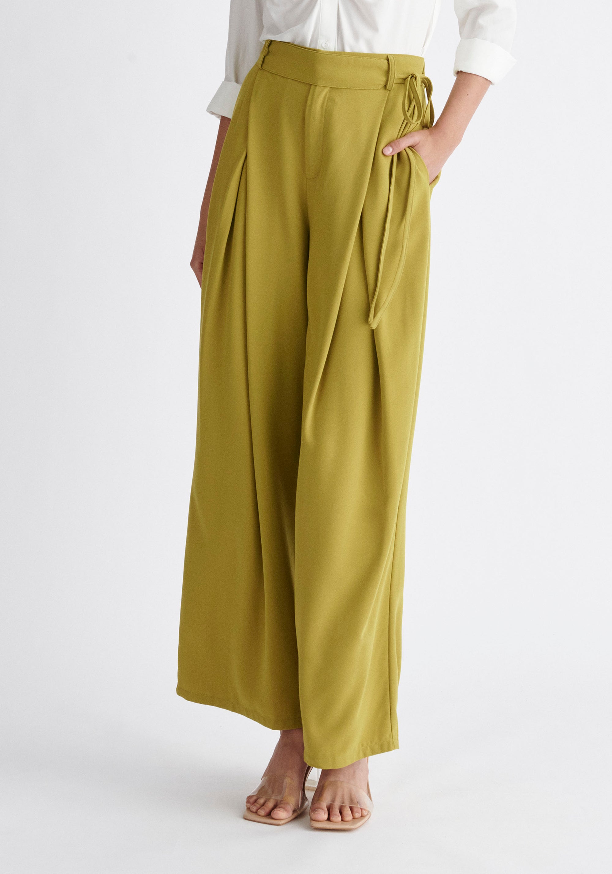 Paisie Pleated High Waist Trousers in Green
