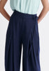 Paisie Pleated High Waist Trousers in Navy Close Up