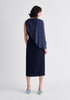 Paisie Detachable Cape Dress in Navy Back