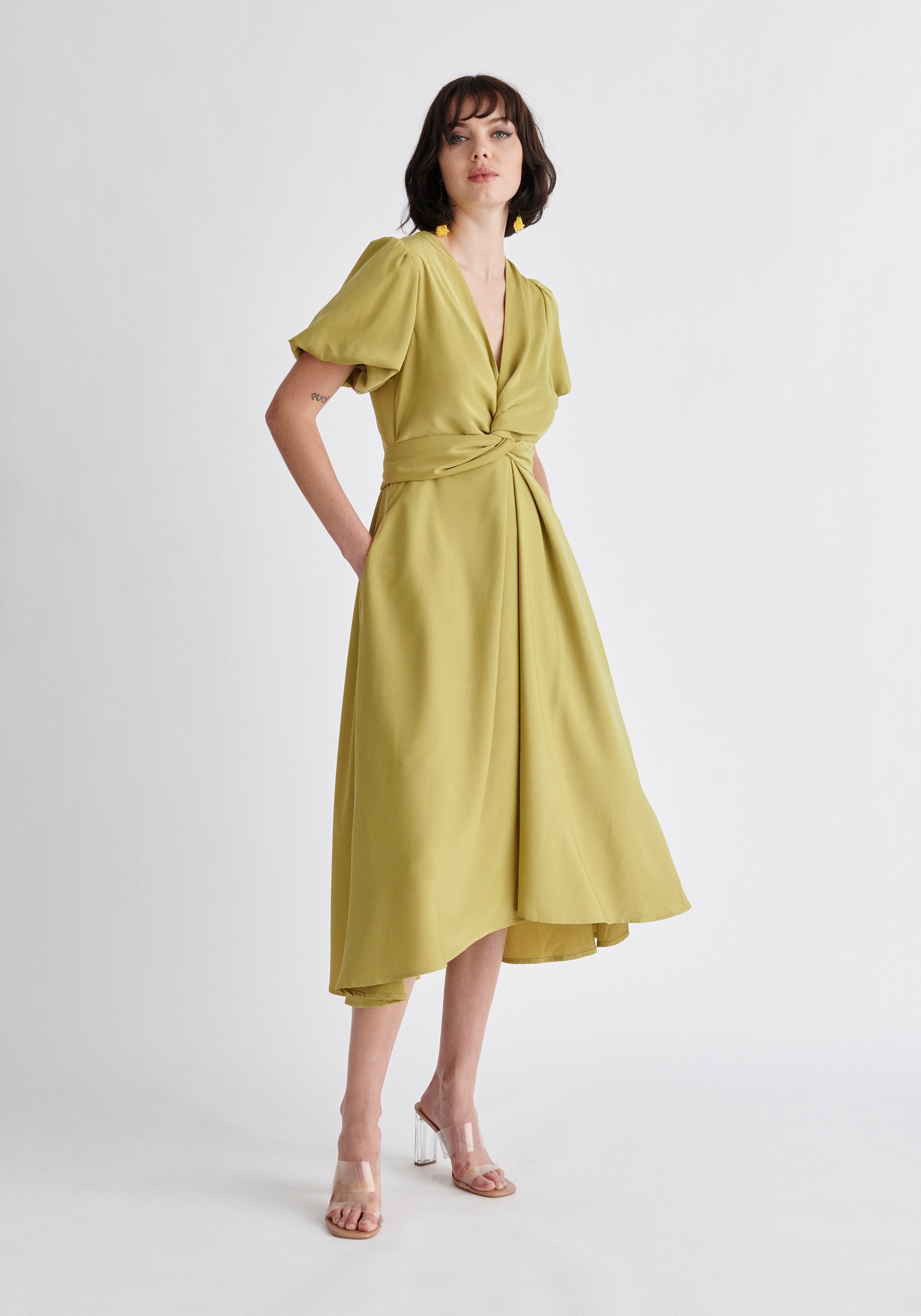 Paisie Midi Twist Dress in Green