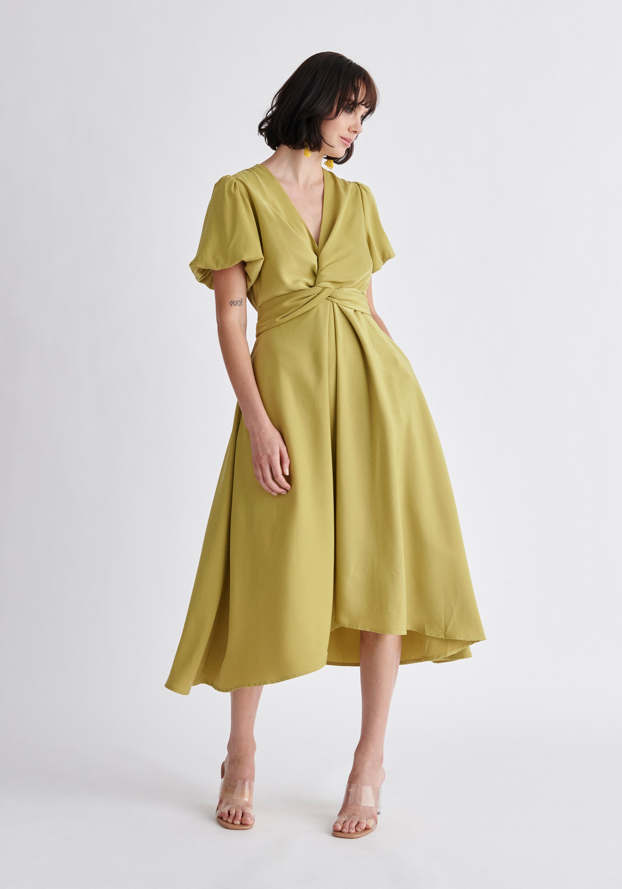 Paisie Midi Twist Dress in Green