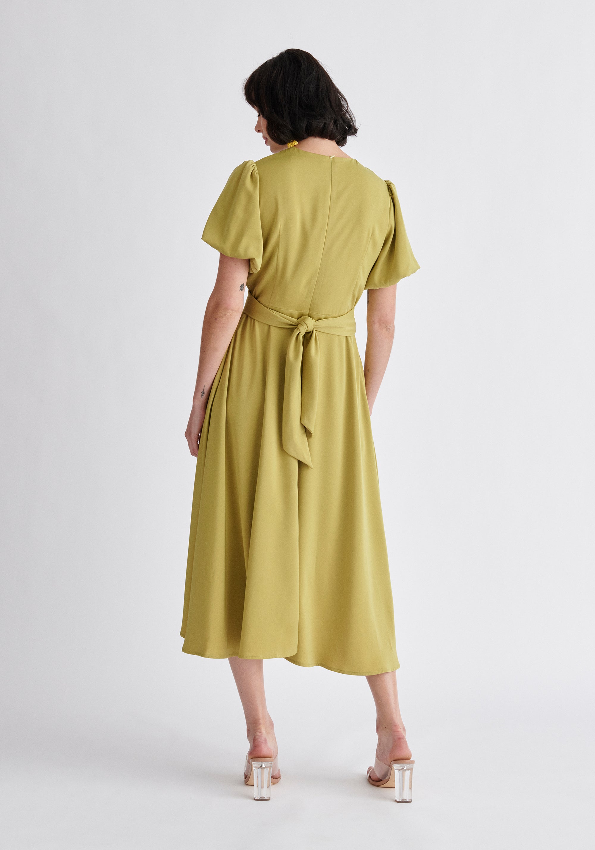 Paisie Midi Twist Dress in Green Back