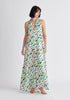 Paisie Wave Print Halterneck Maxi Dress in Green
