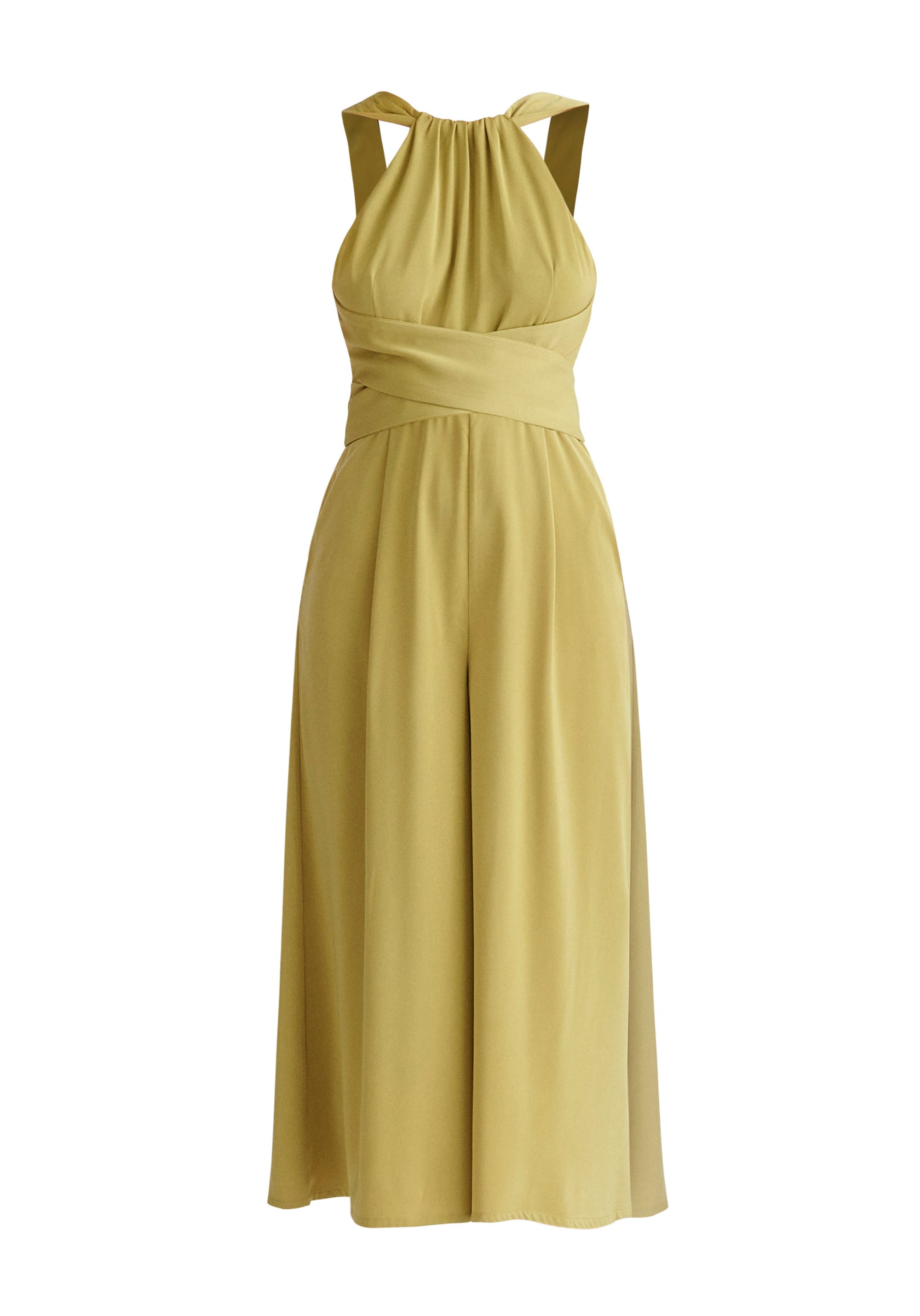 Paisie Cross Waist Halterneck Jumpsuit in Green Cut Out