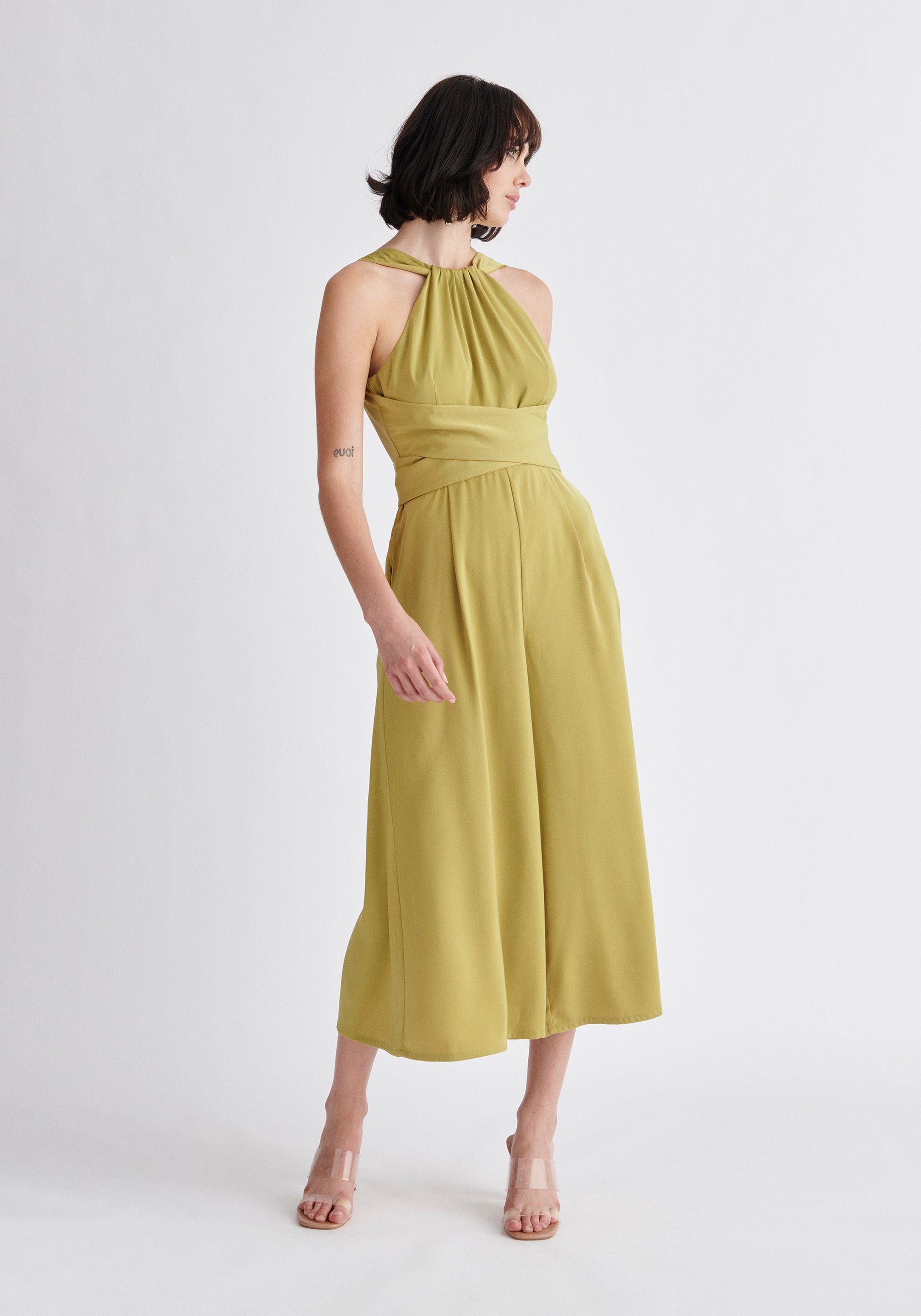 Cross Waist Halterneck Jumpsuit in Green