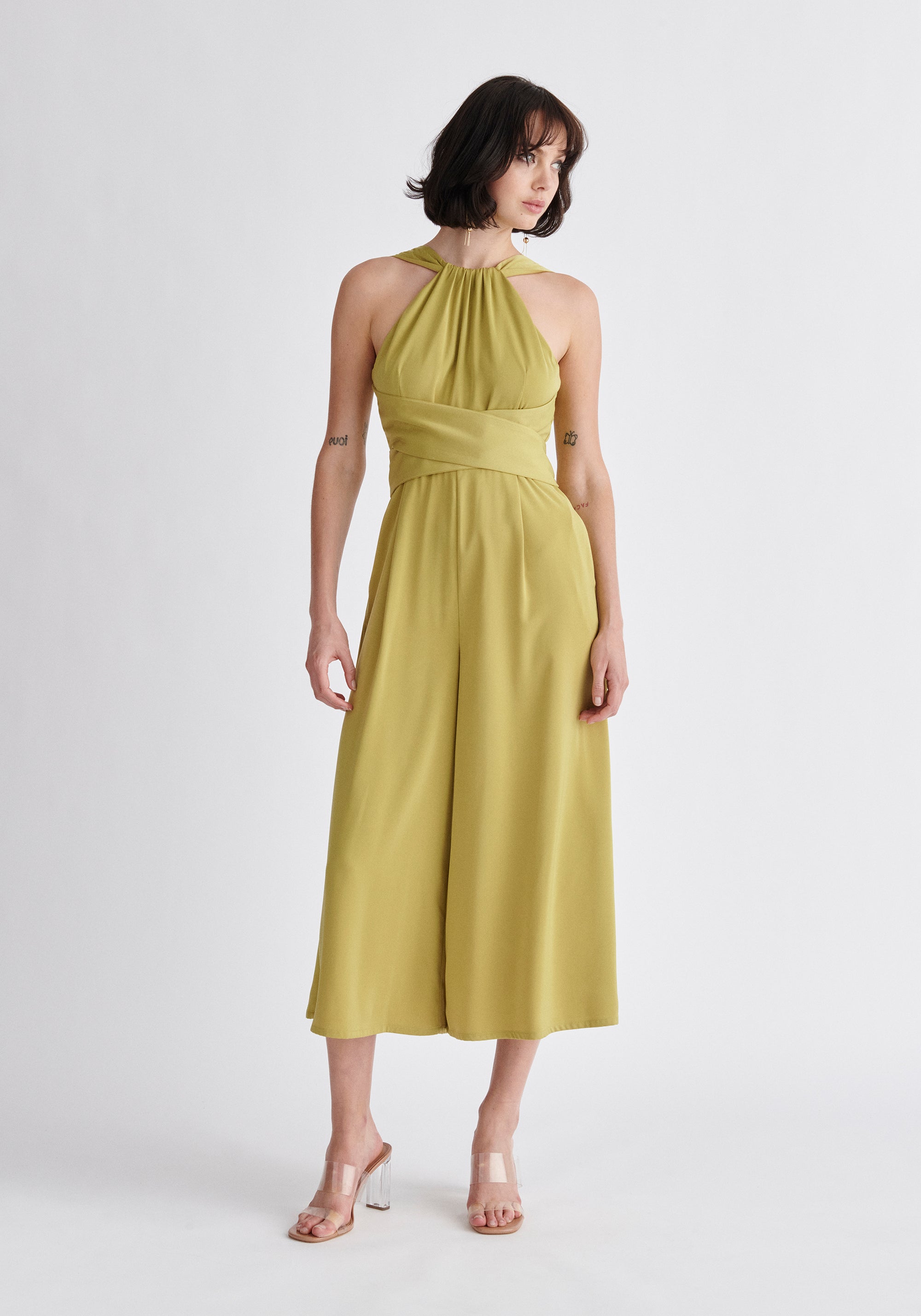 Cross Waist Halterneck Jumpsuit in Green