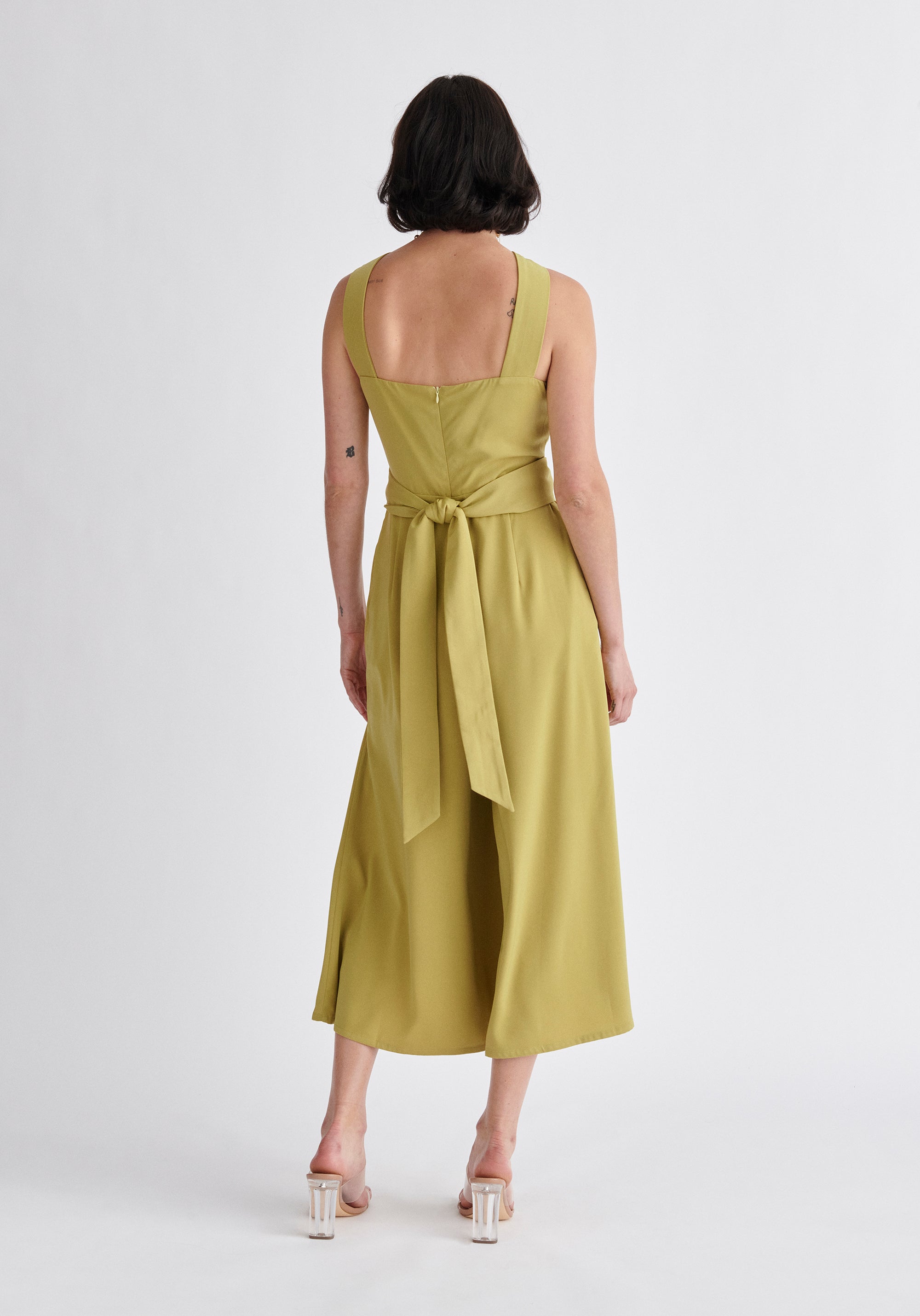 Cross Waist Halterneck Jumpsuit in Green Back