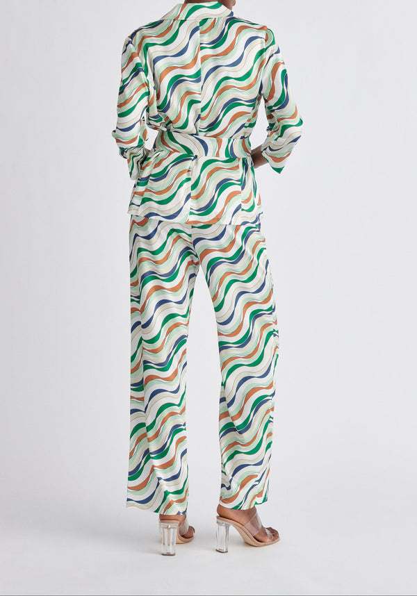 Paisie Belted Wave Print Blazer in Green Back