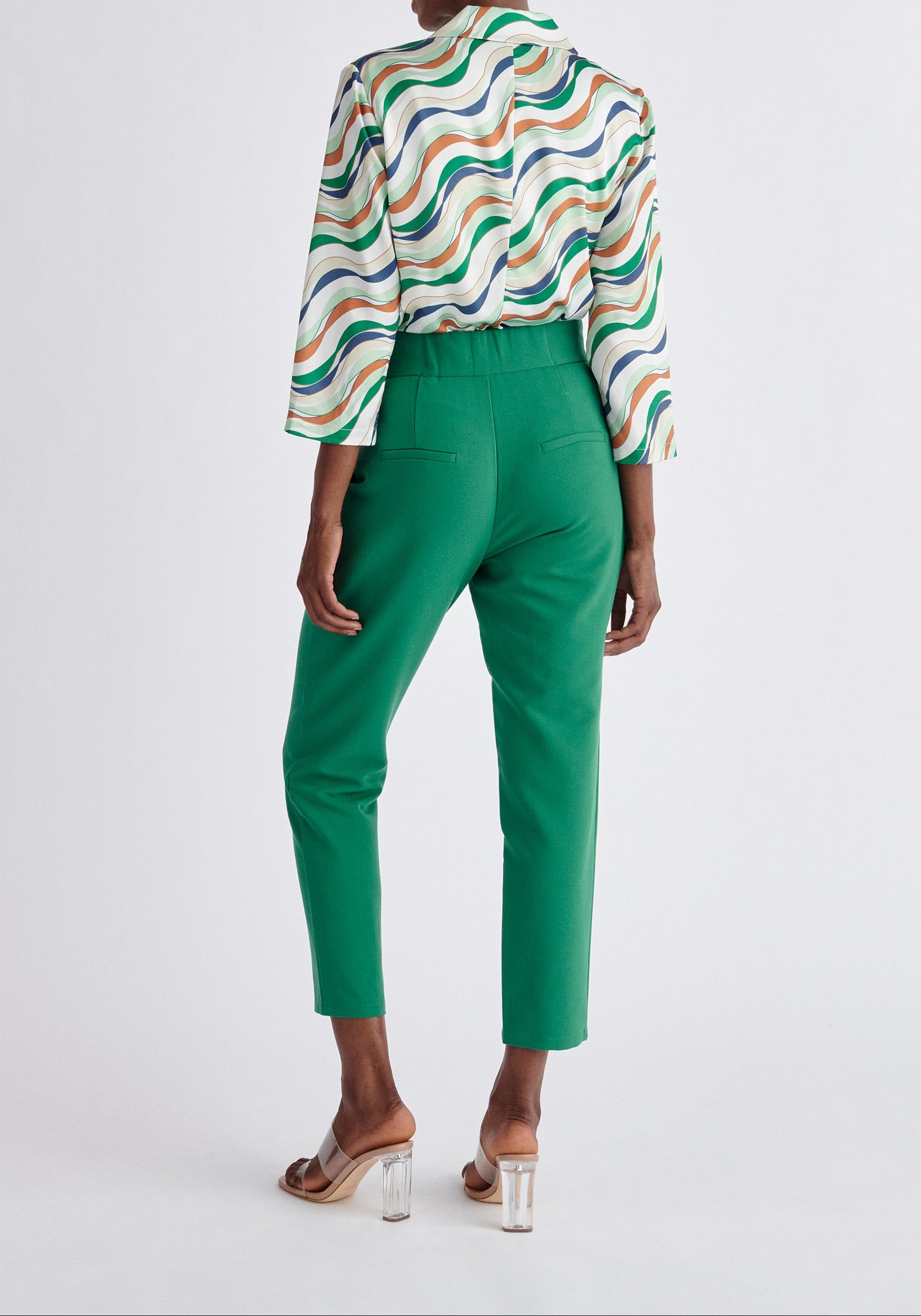 Paisie Belted Wave Print Blazer in Green Back