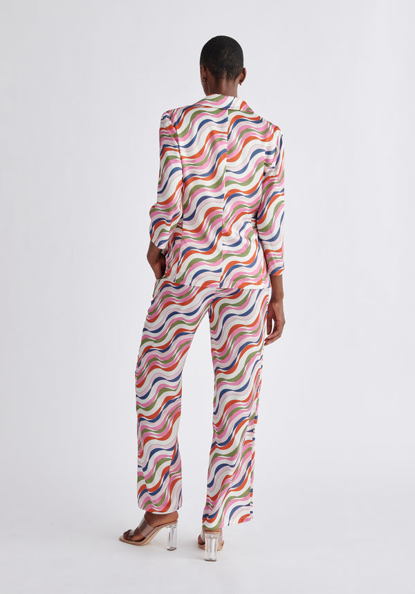 Paisie Belted Wave Print Blazer in Pink Back