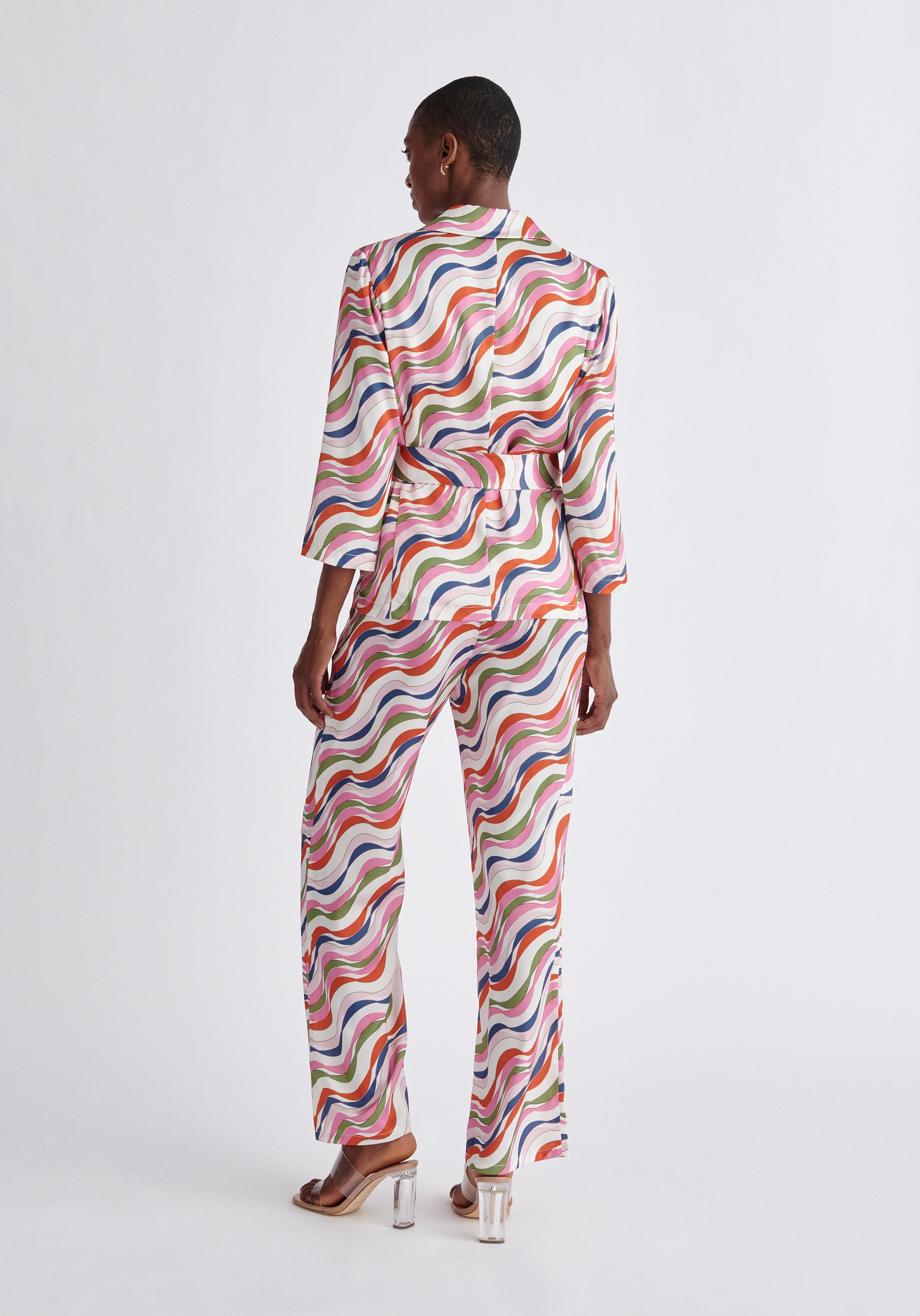 Paisie Belted Wave Print Blazer in Pink Back