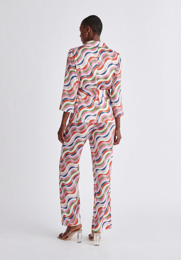 Paisie Belted Wave Print Blazer in Pink Back