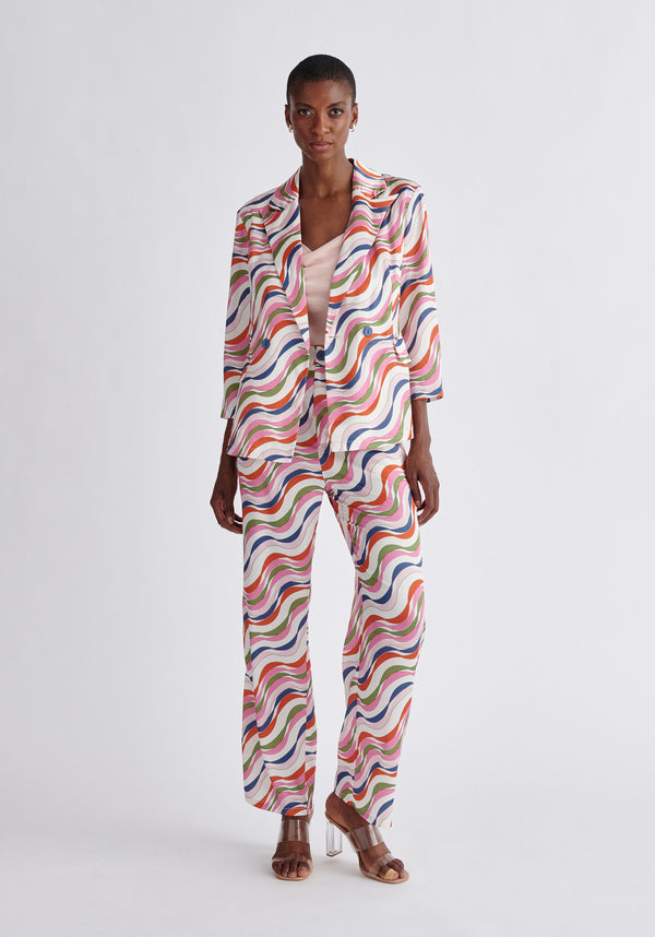 Paisie Belted Wave Print Blazer in Pink
