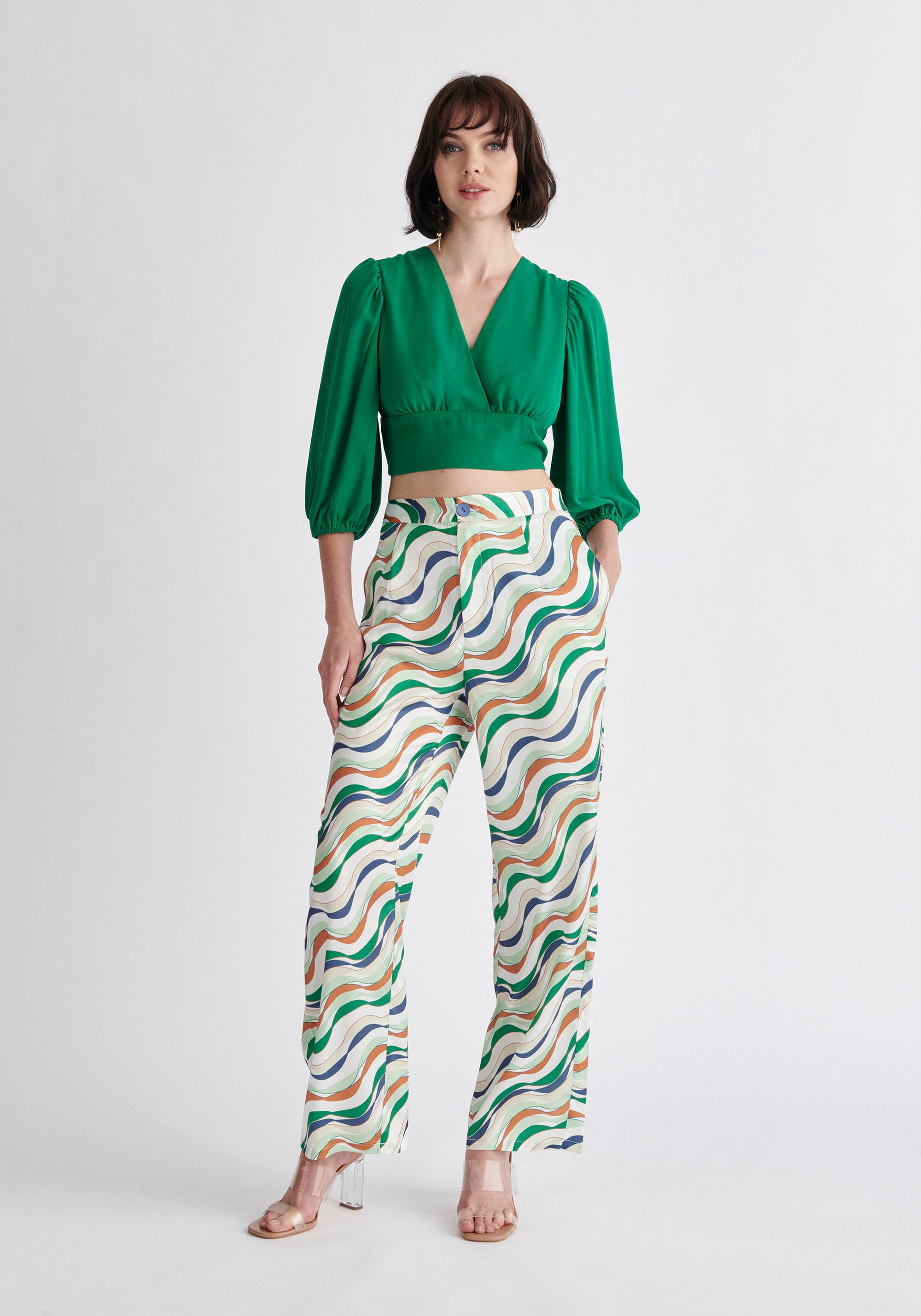 Paisie Wrap Crop Top in Green