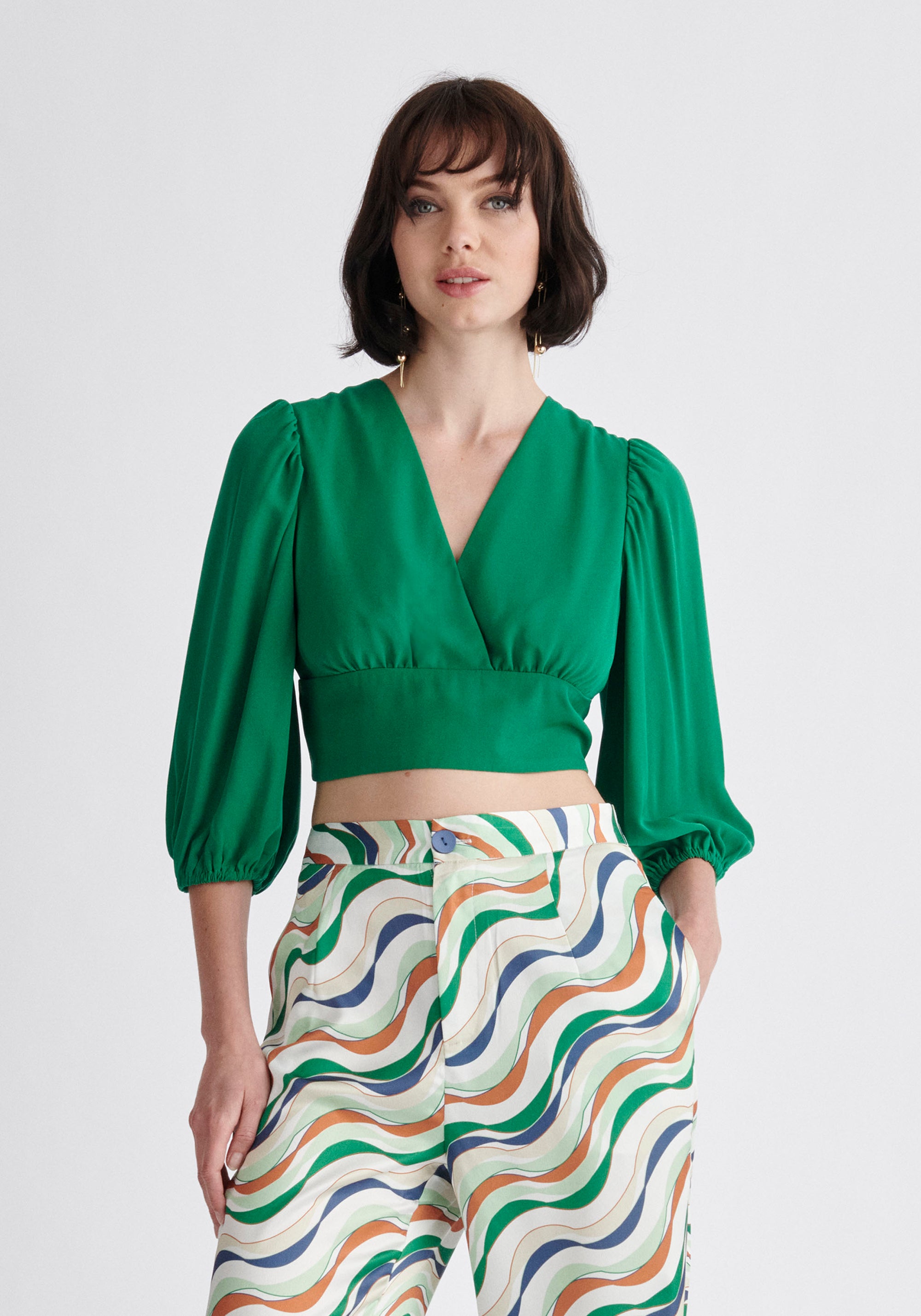 Paisie Wrap Crop Top in Green