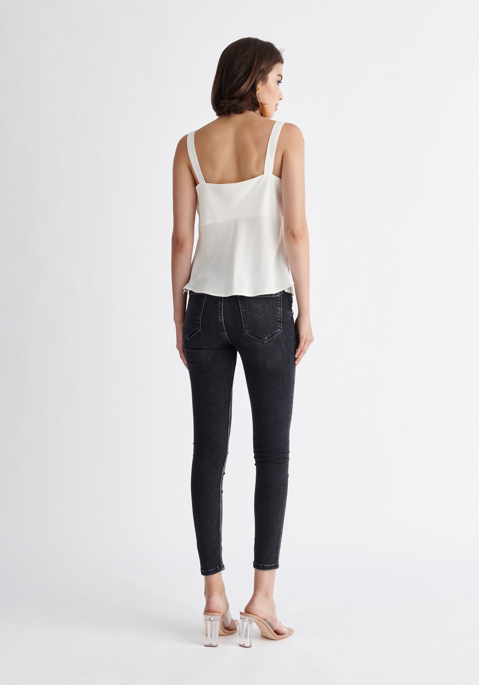 Paisie Cowl Neck Vest Top in White Back