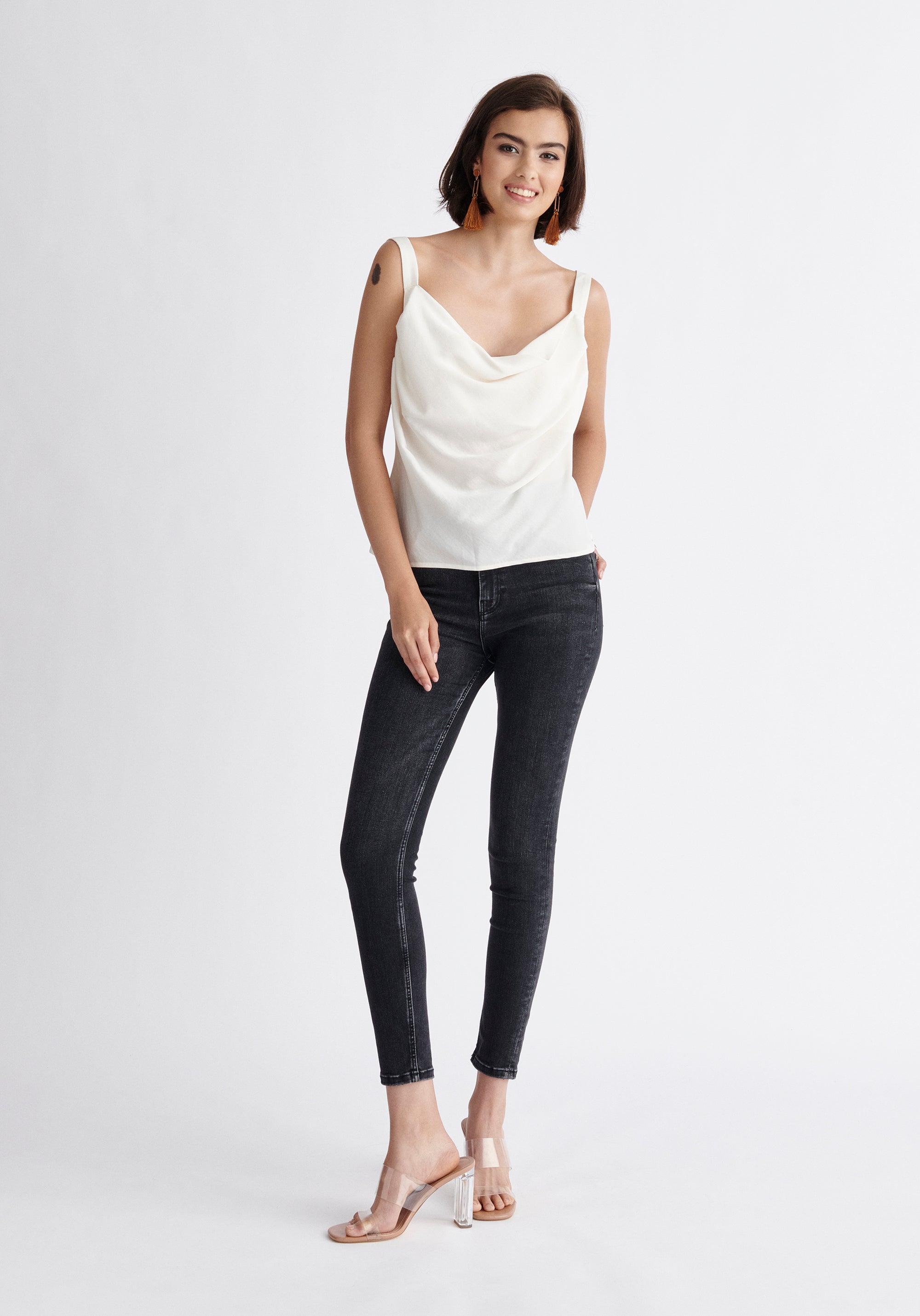 Paisie Cowl Neck Vest Top in White