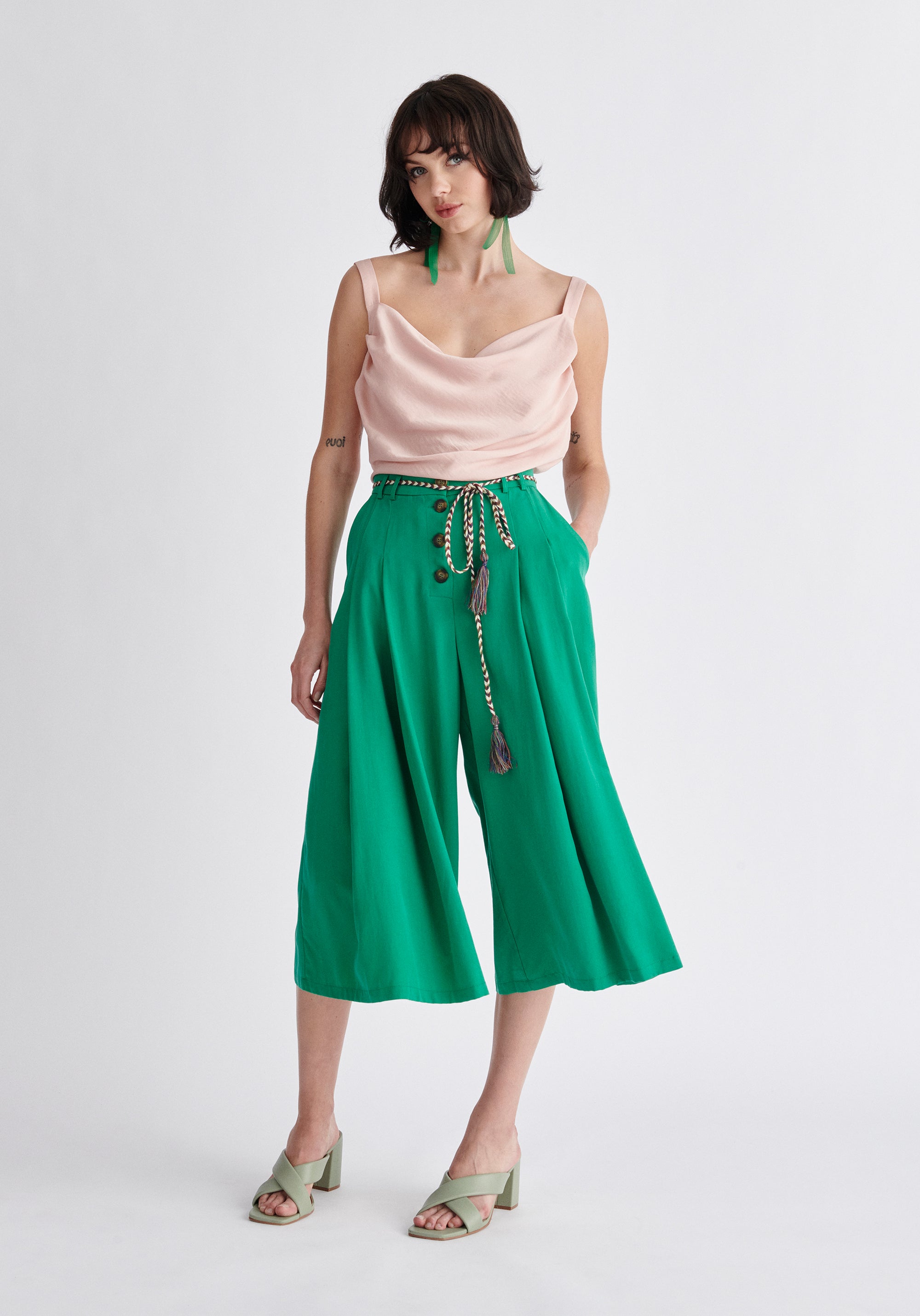 Paisie Cowl Neck Vest Top in Pink