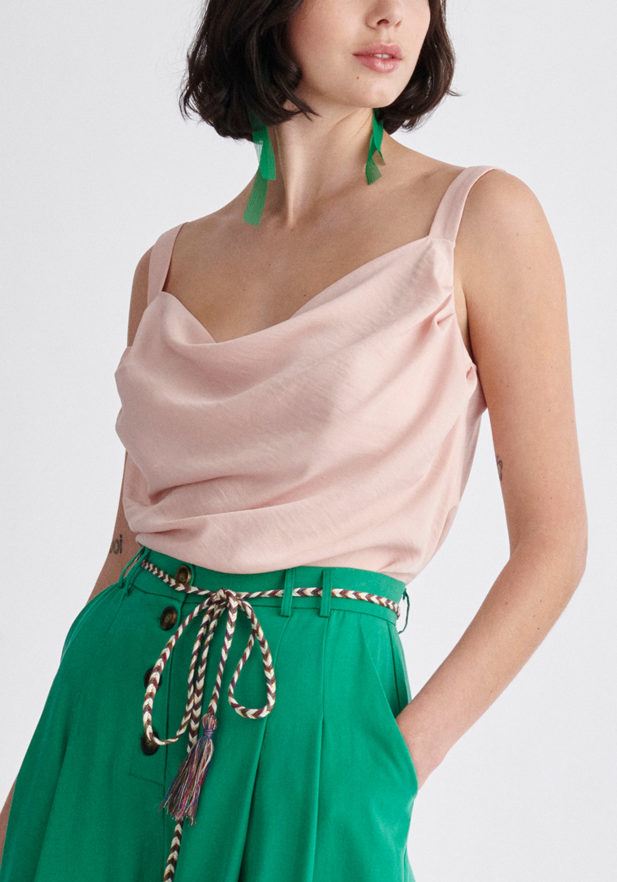 Paisie Cowl Neck Vest Top in Pink Close Up