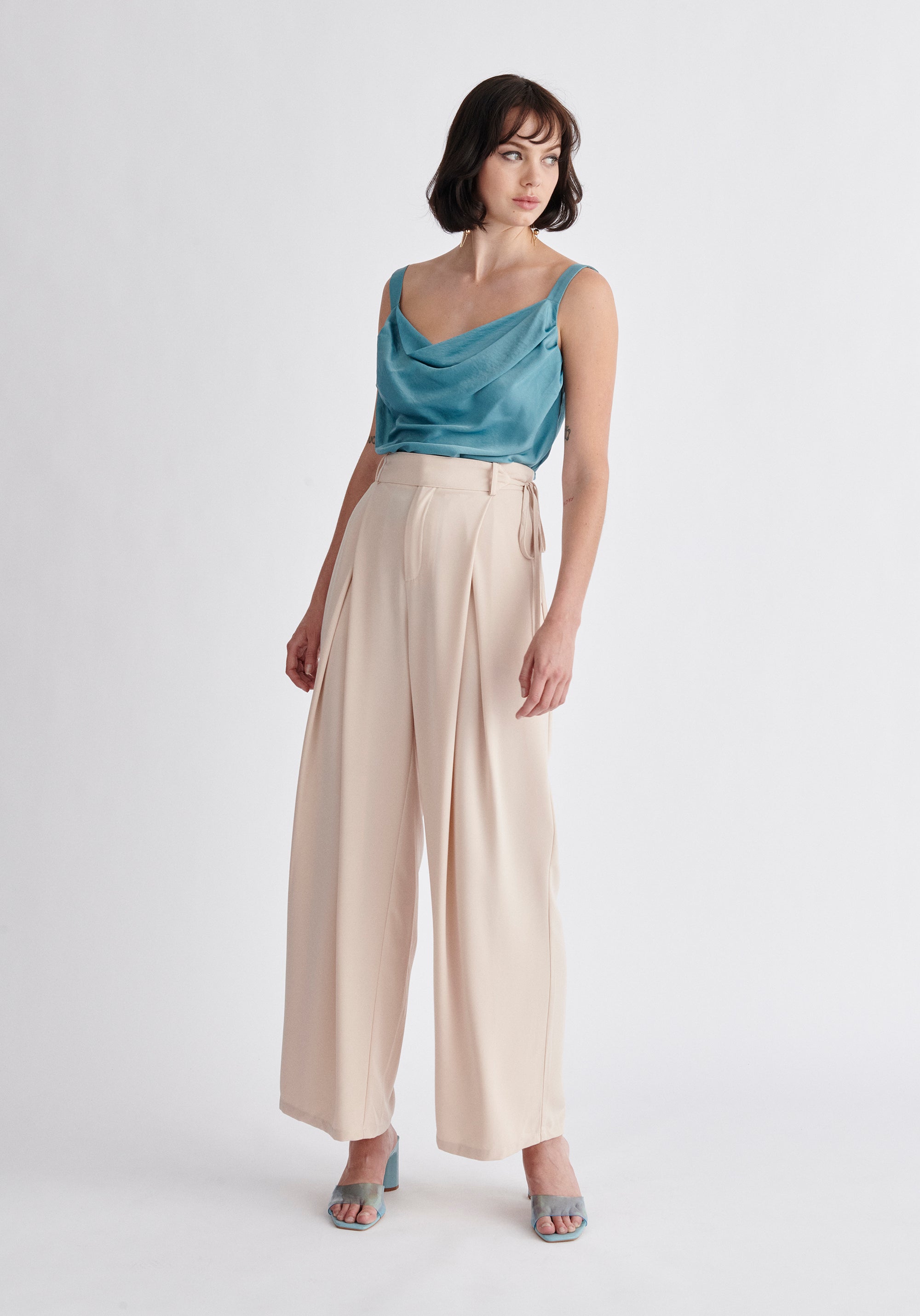 Paisie Cowl Neck Vest Top in Teal