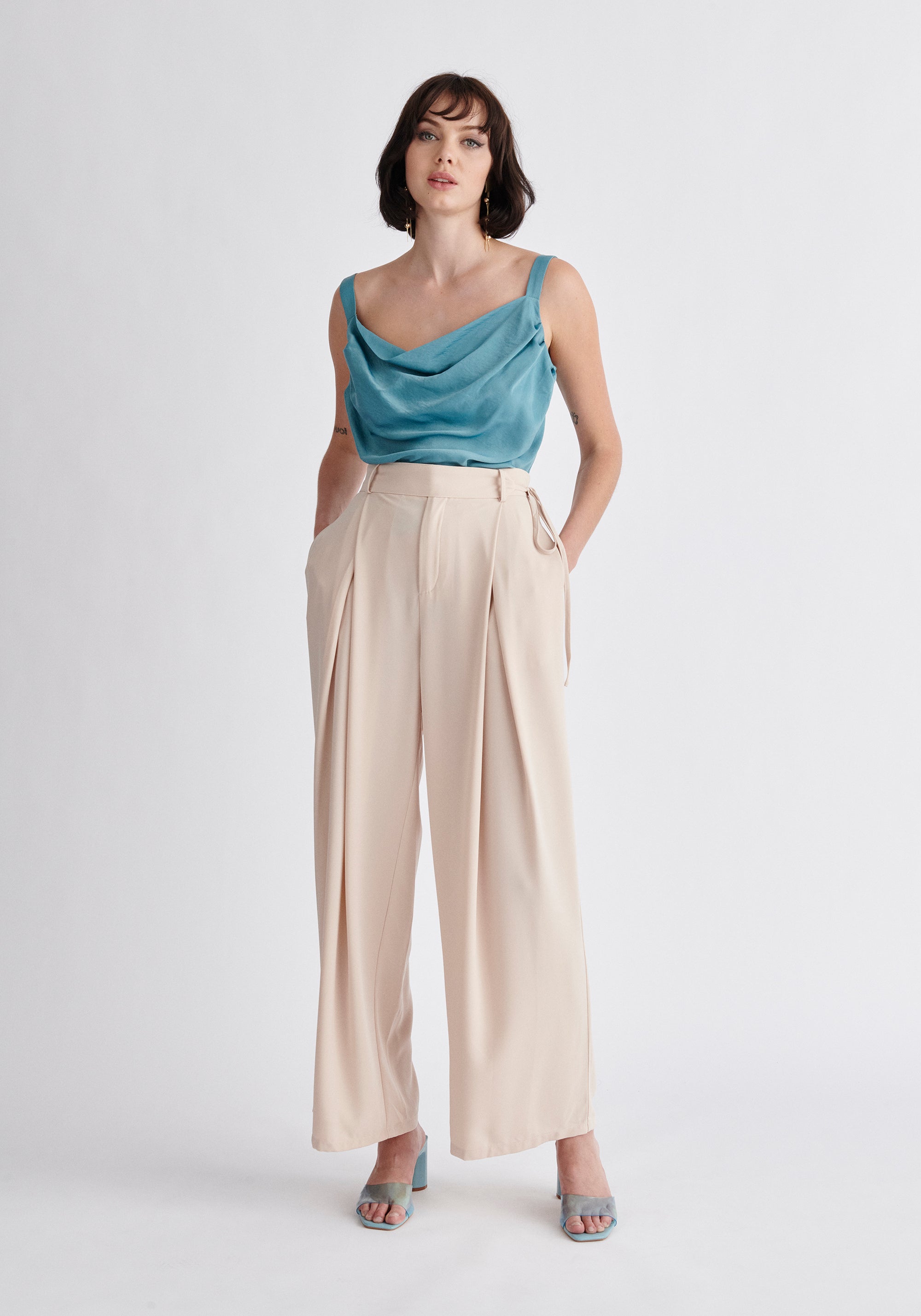 Paisie Cowl Neck Vest Top in Teal